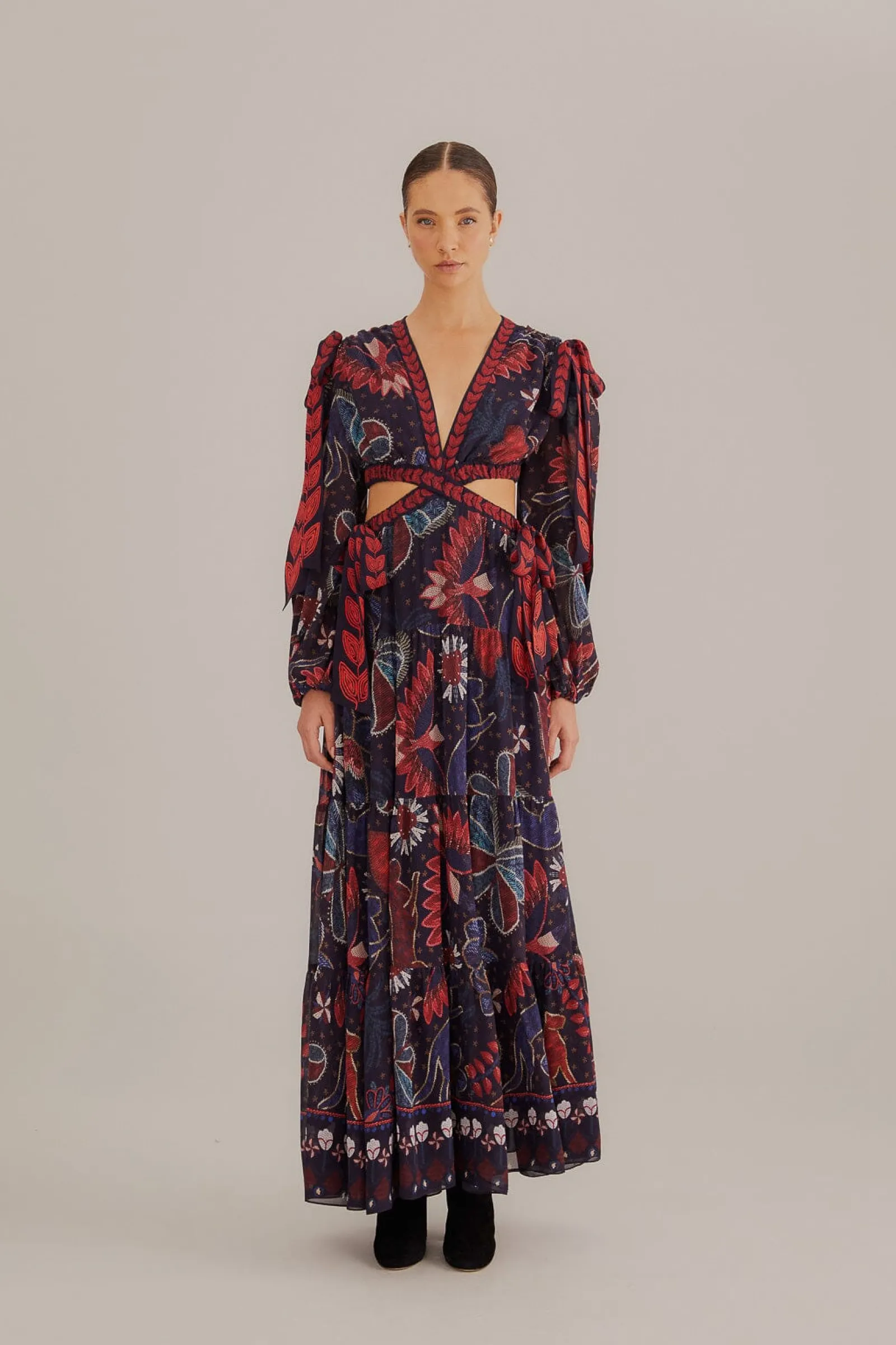  DARK BLUE TROPICAL SHINE CUT OUT MAXI DRESS