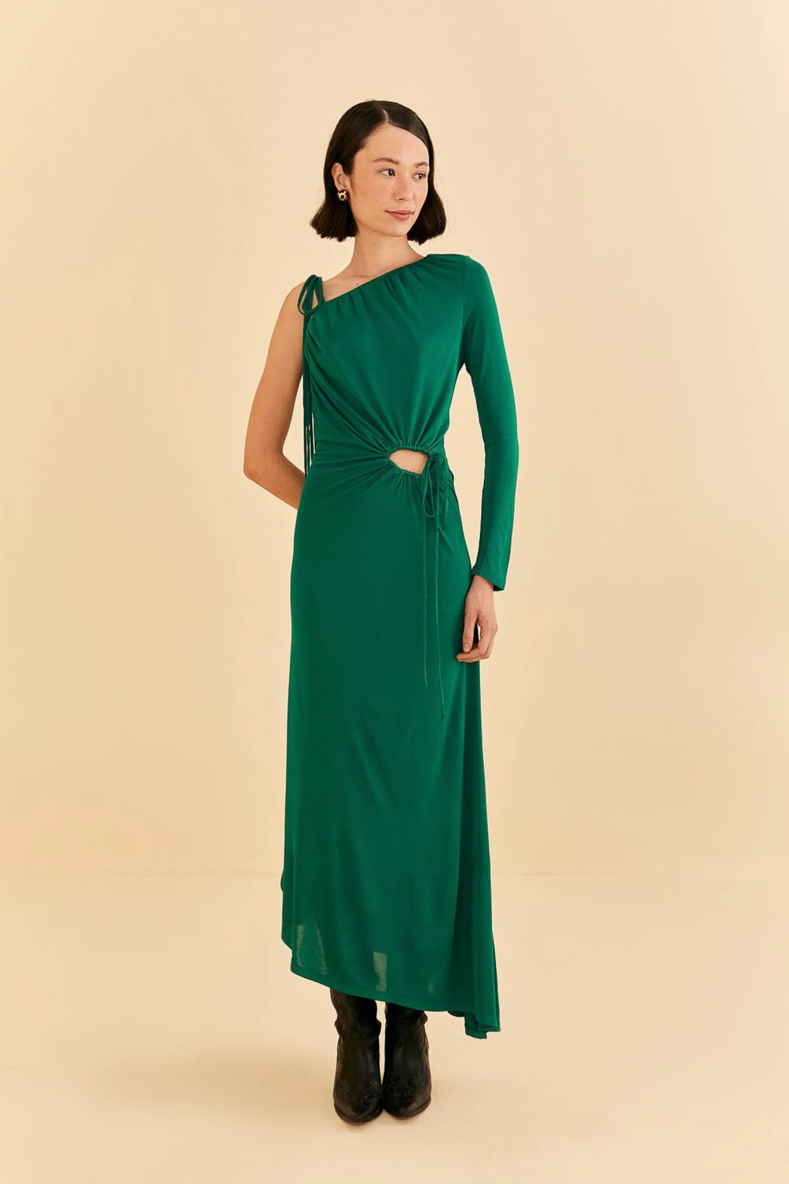  EMERALD ONE SHOULDER MIDI DRESS
