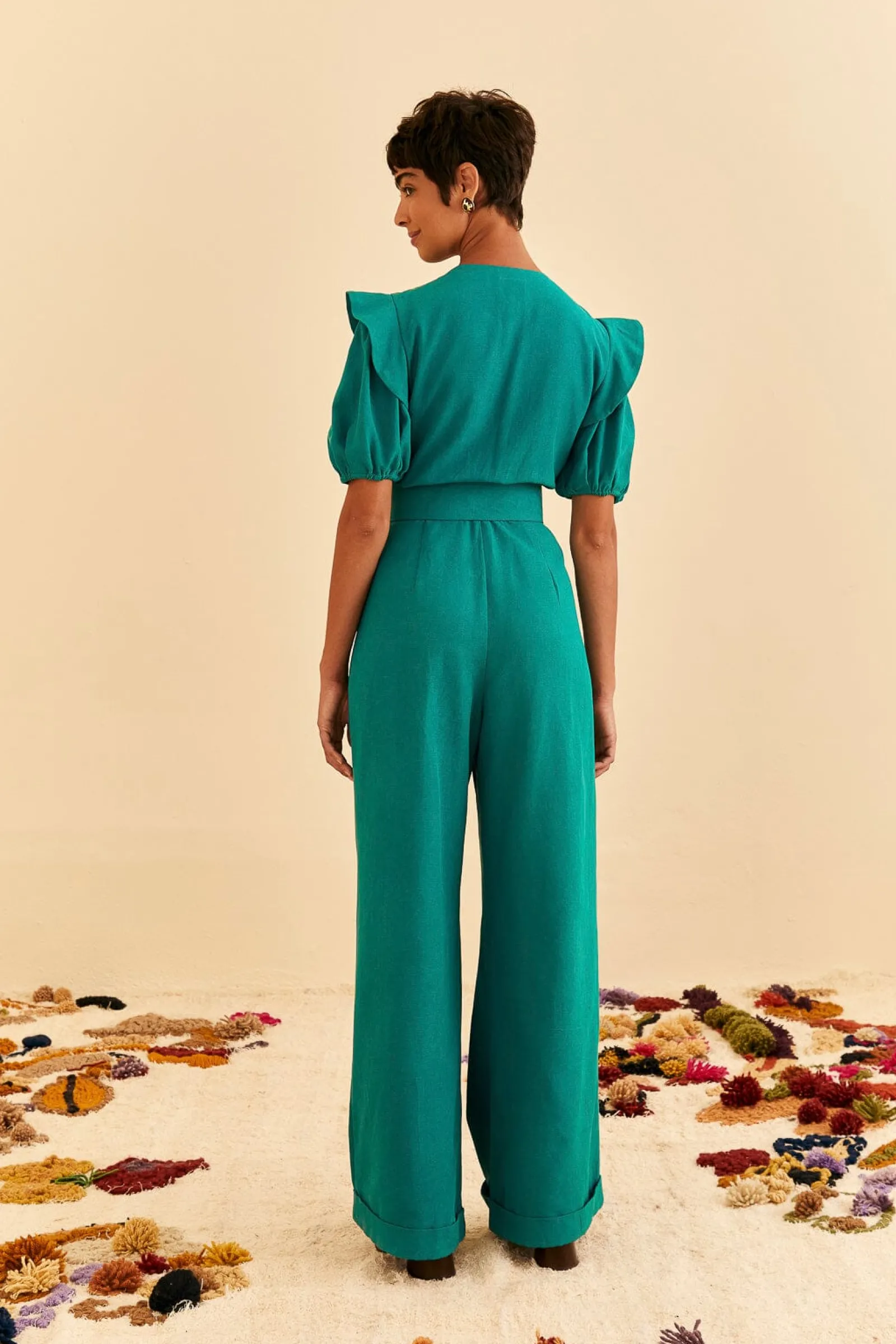 EMERALD PLEATED SHORT SLEEVE JUMPSUIT