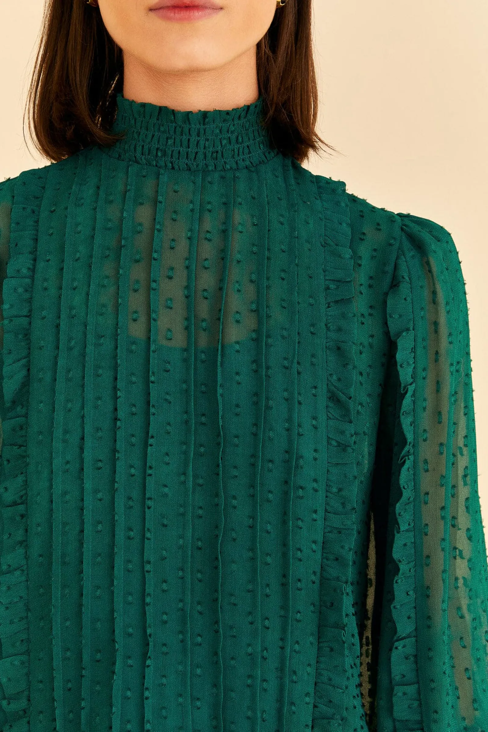 EMERALD RUFFLE LONG SLEEVE BLOUSE