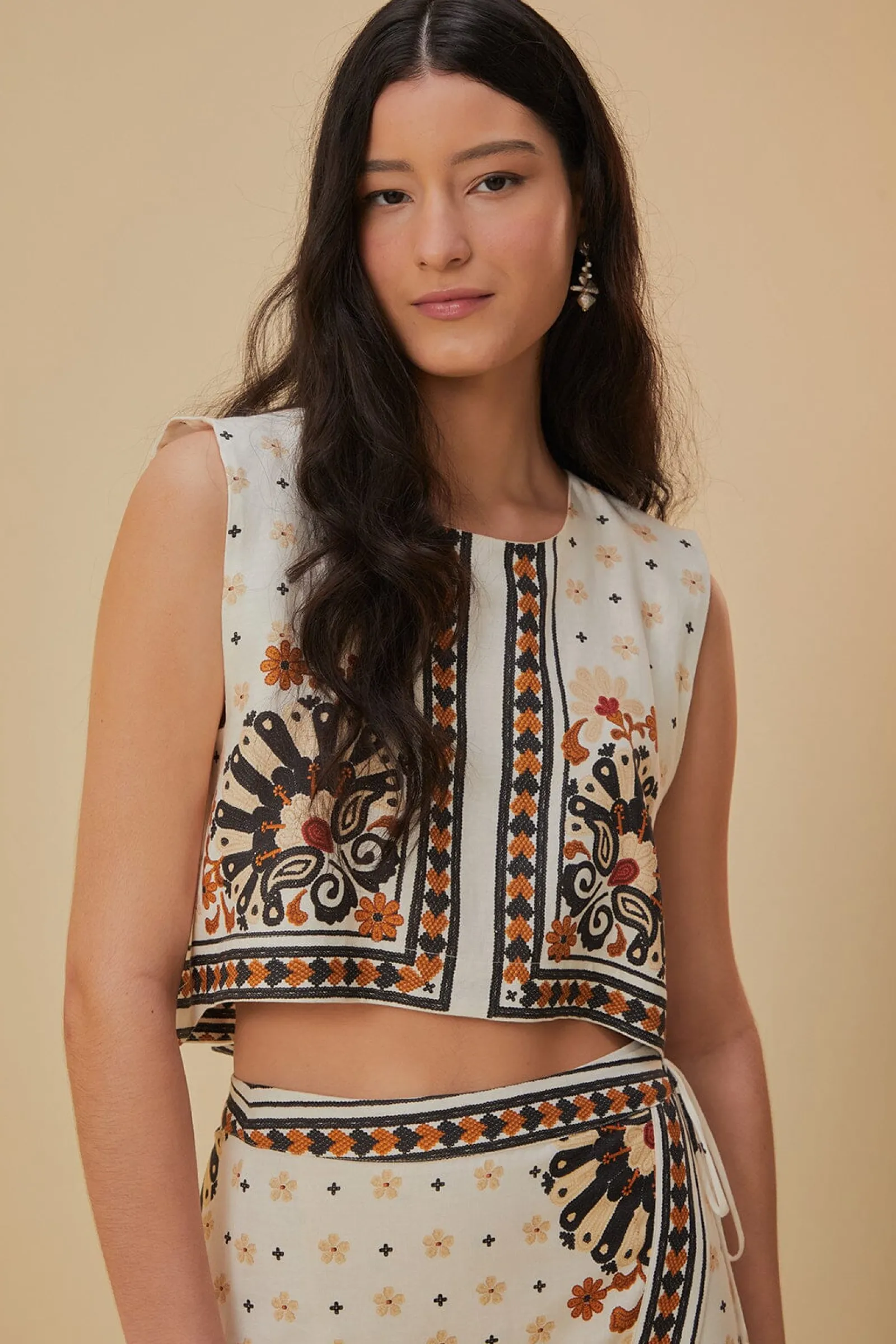  FLOWER FAN TAPESTRY OFF-WHITE CROPPED