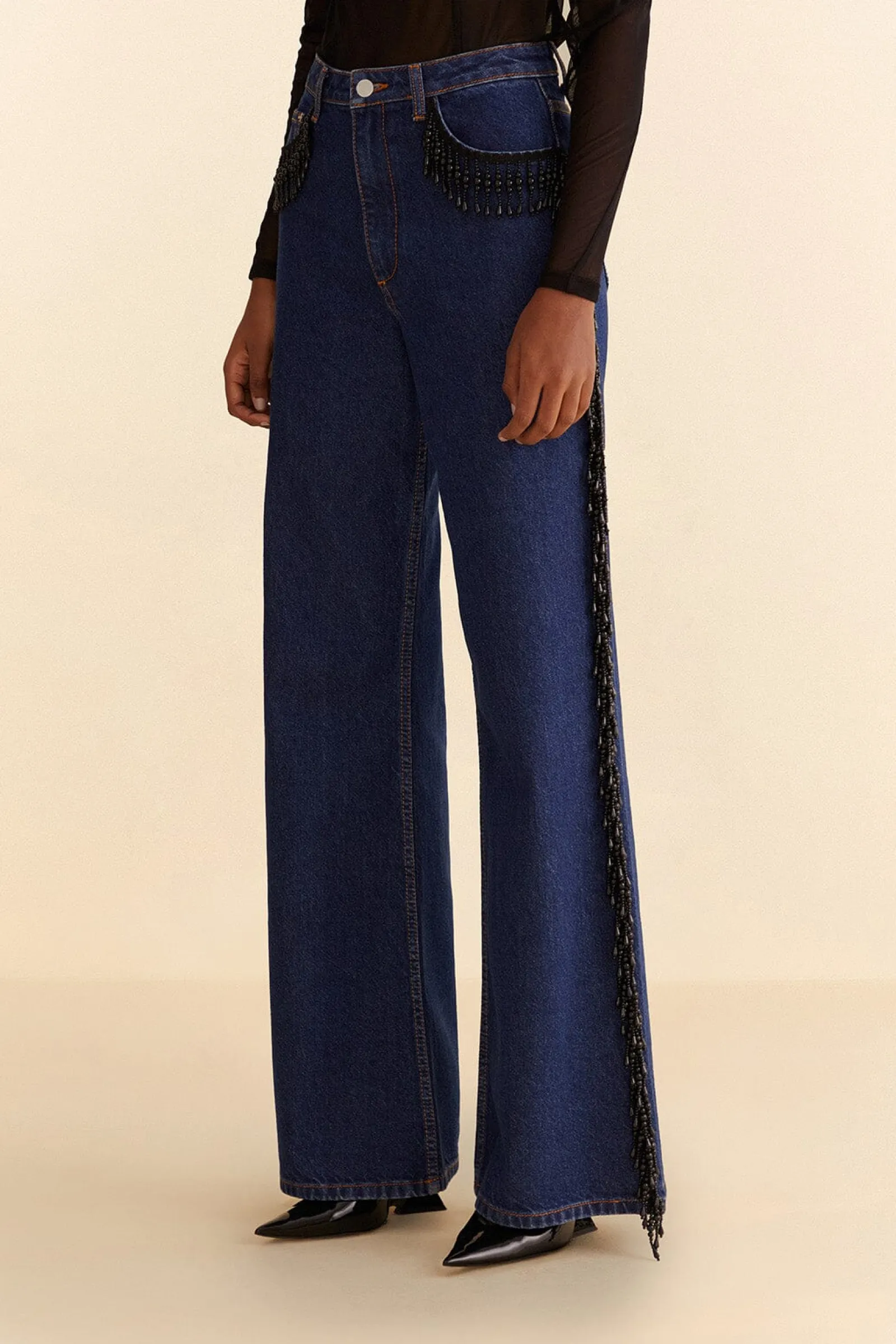 FRINGES BEADS WIDE PANTS