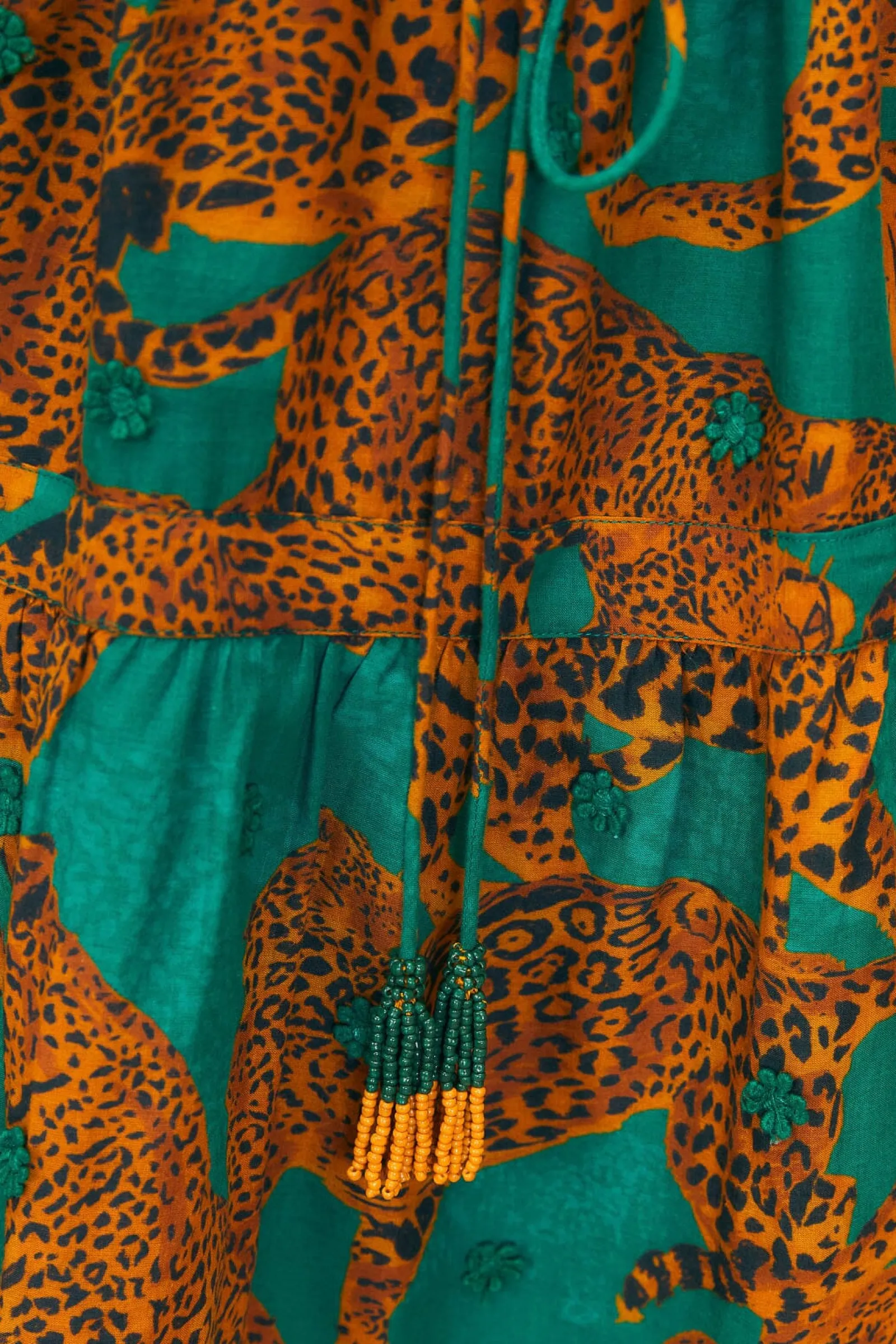 GREEN ARTSY LEOPARDS LONG SLEEVE MINI DRESS