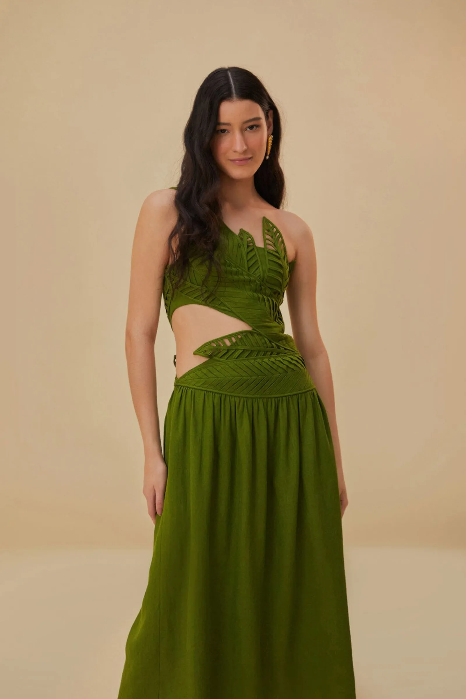 GREEN LEAVES CUT OUT MIDI DRESS