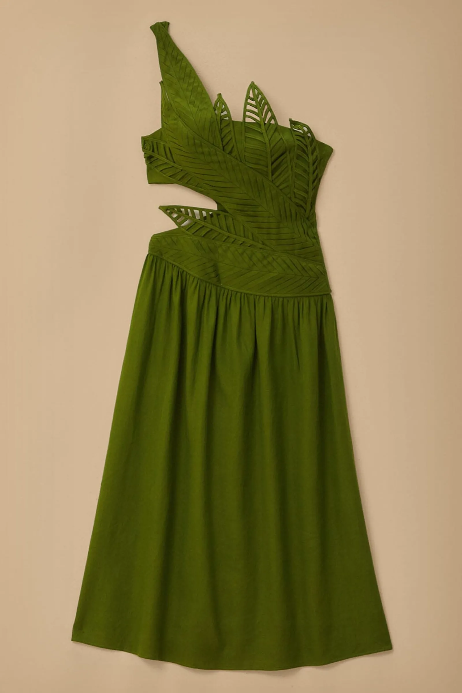 GREEN LEAVES CUT OUT MIDI DRESS