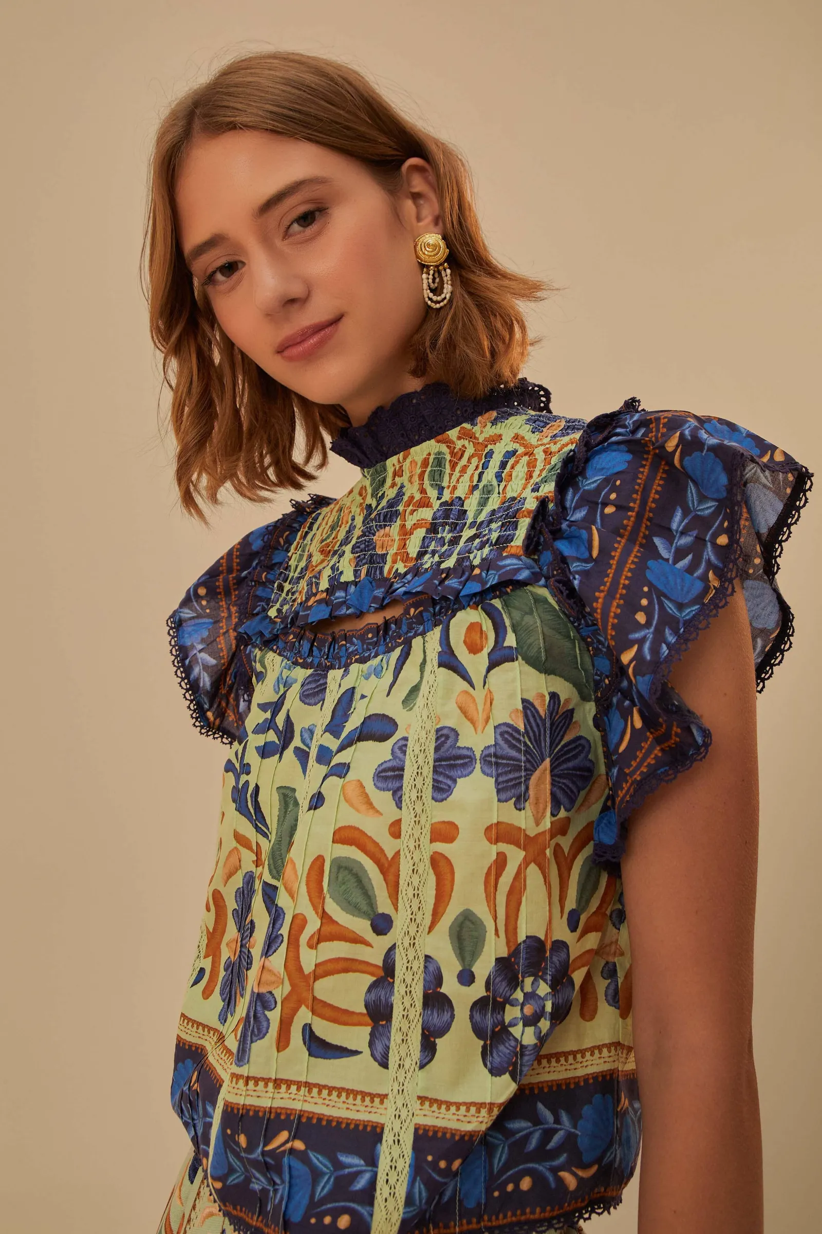  GREEN OCEAN TAPESTRY LACE BLOUSE