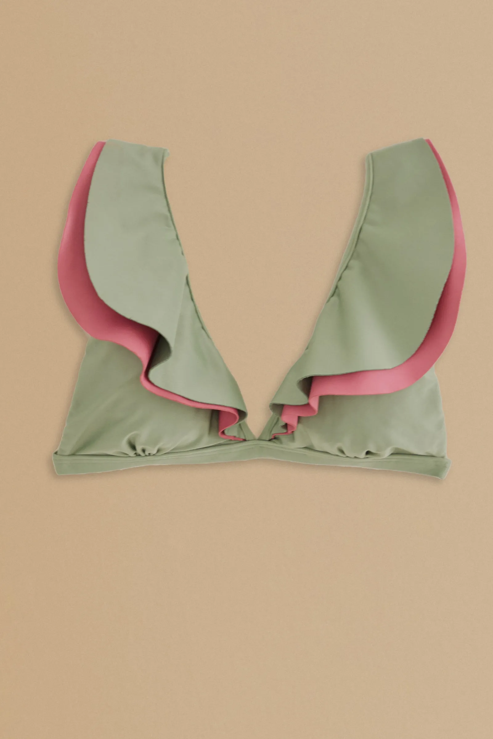 GREEN RUFFLE BIKINI TOP