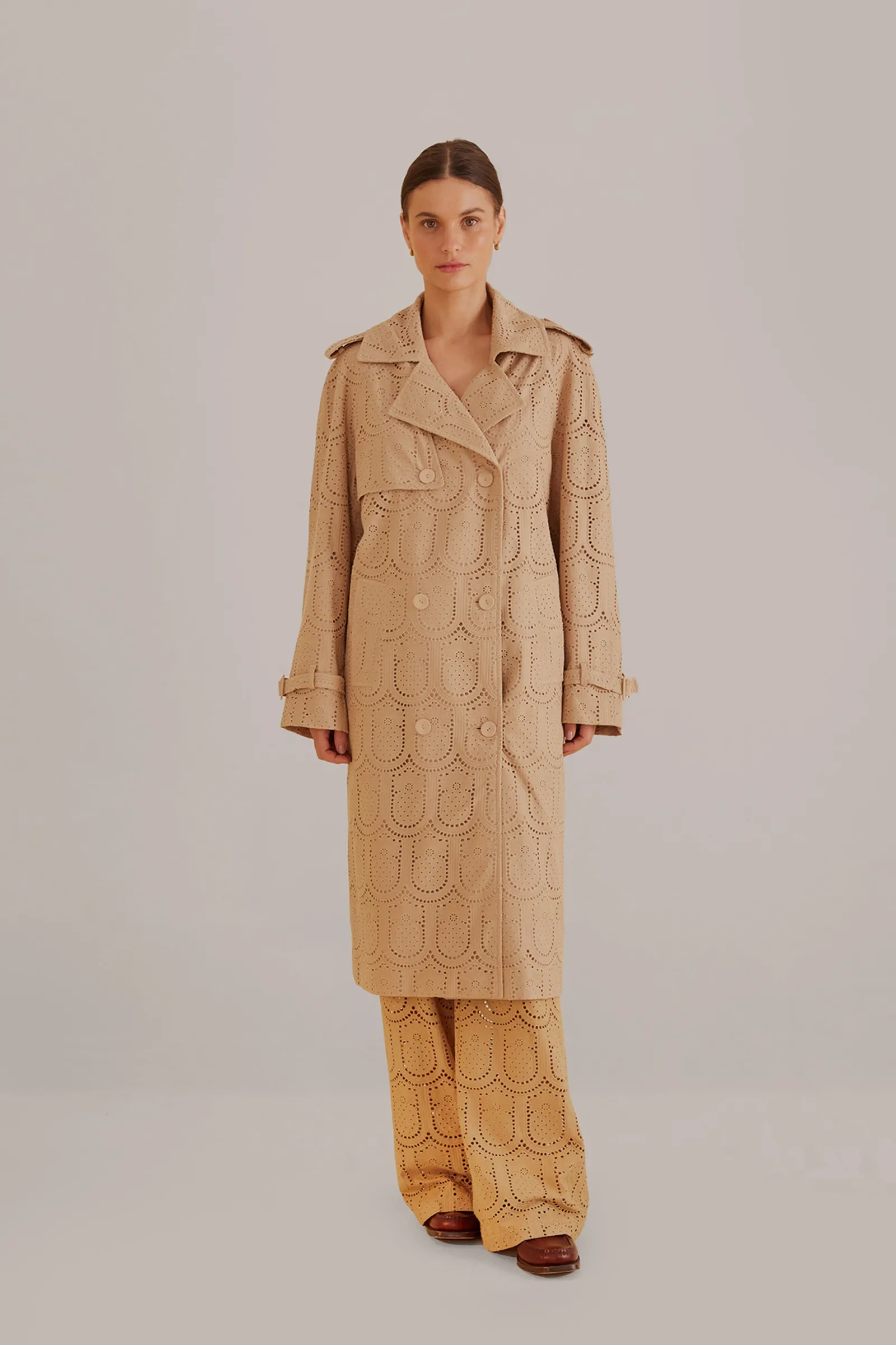  KHAKI PINEAPPLE COTTON EYELET TRENCH COAT