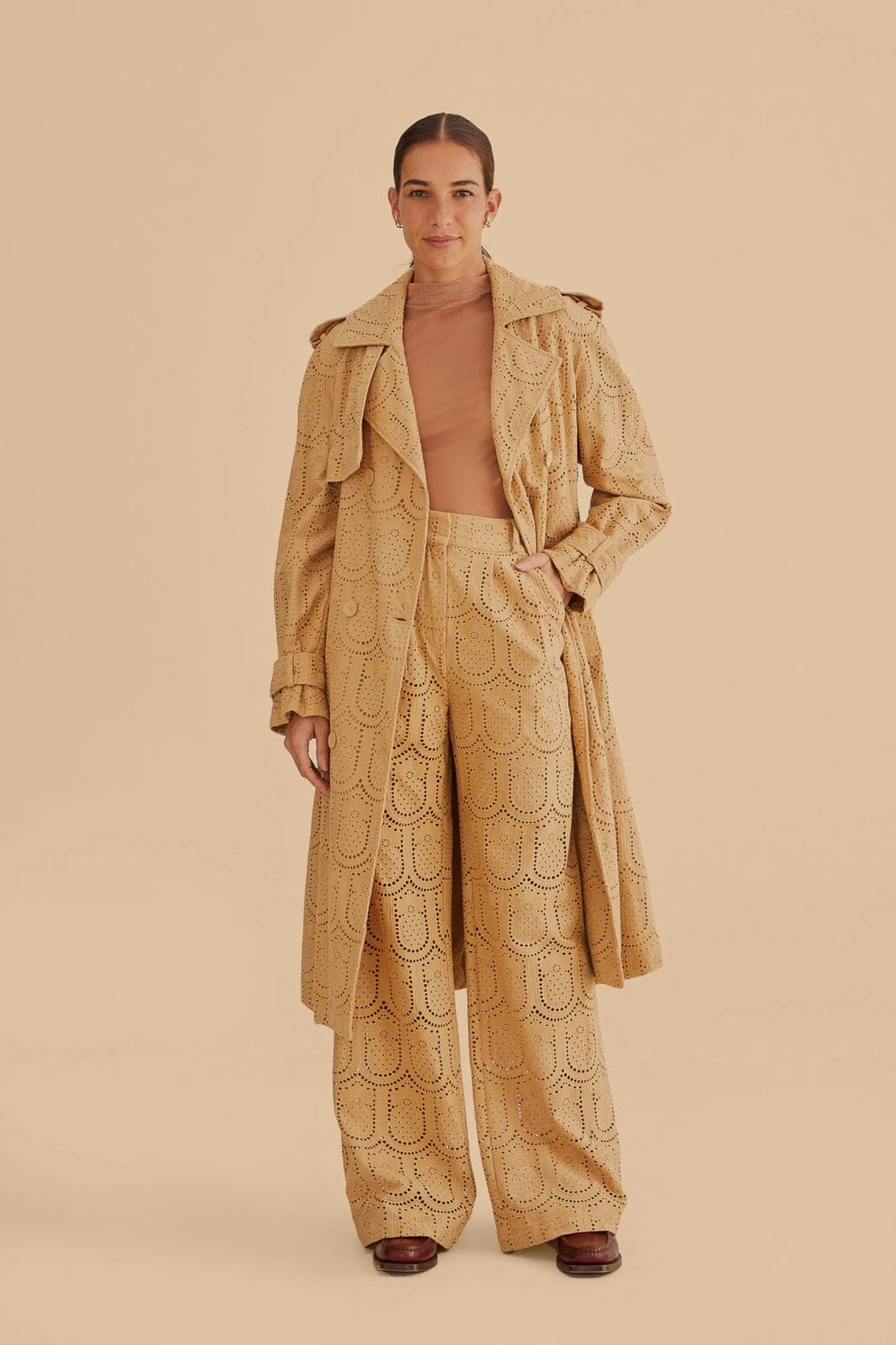  KHAKI PINEAPPLE EYELET PANTS