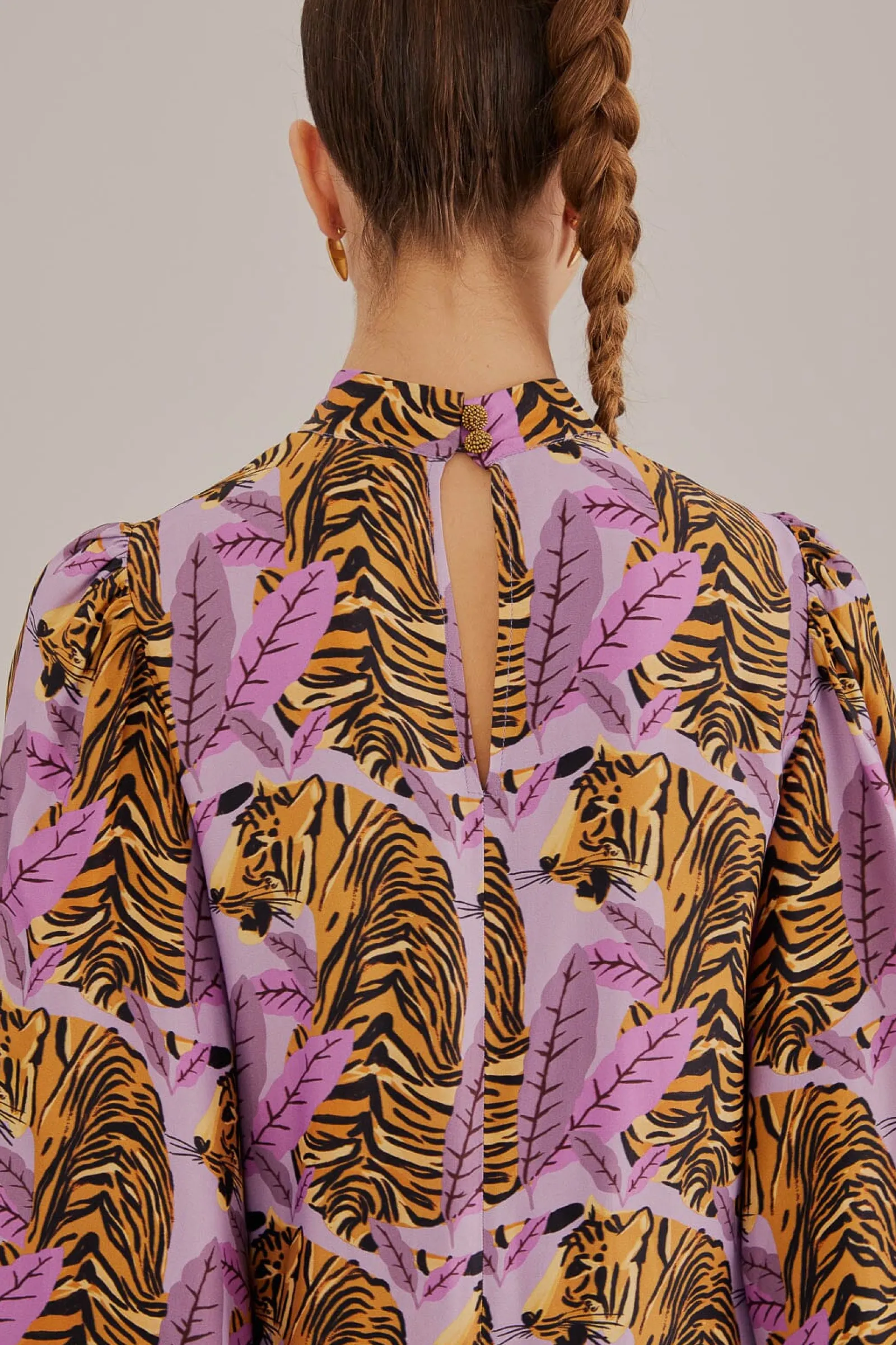 LAVENDER TIGER LEAVES MIDI DRESS