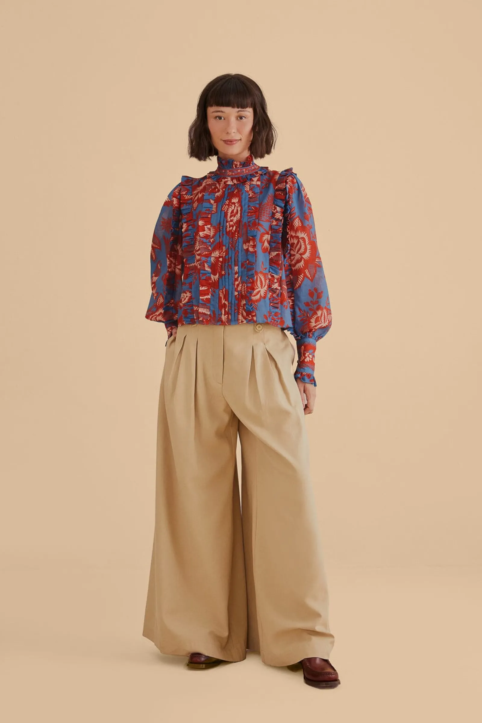 LIGHT BLUE LACE GARDEN RUFFLE BLOUSE