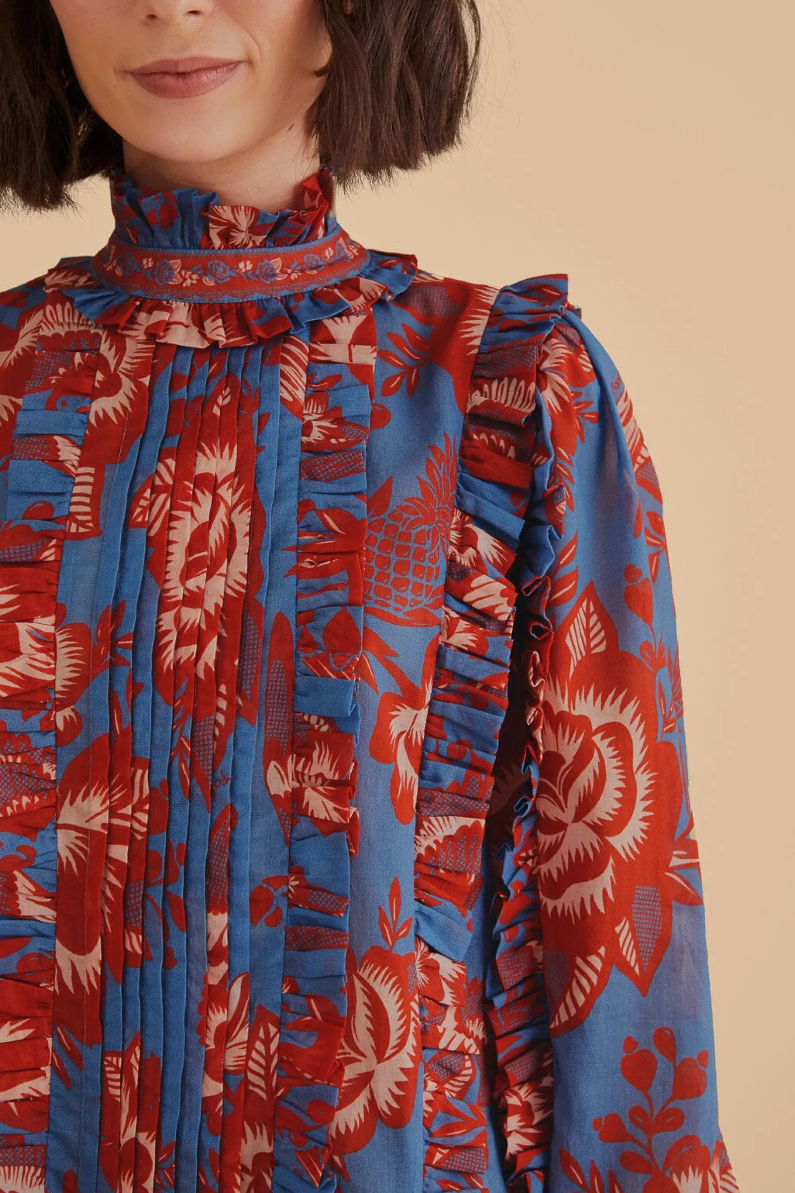 LIGHT BLUE LACE GARDEN RUFFLE BLOUSE