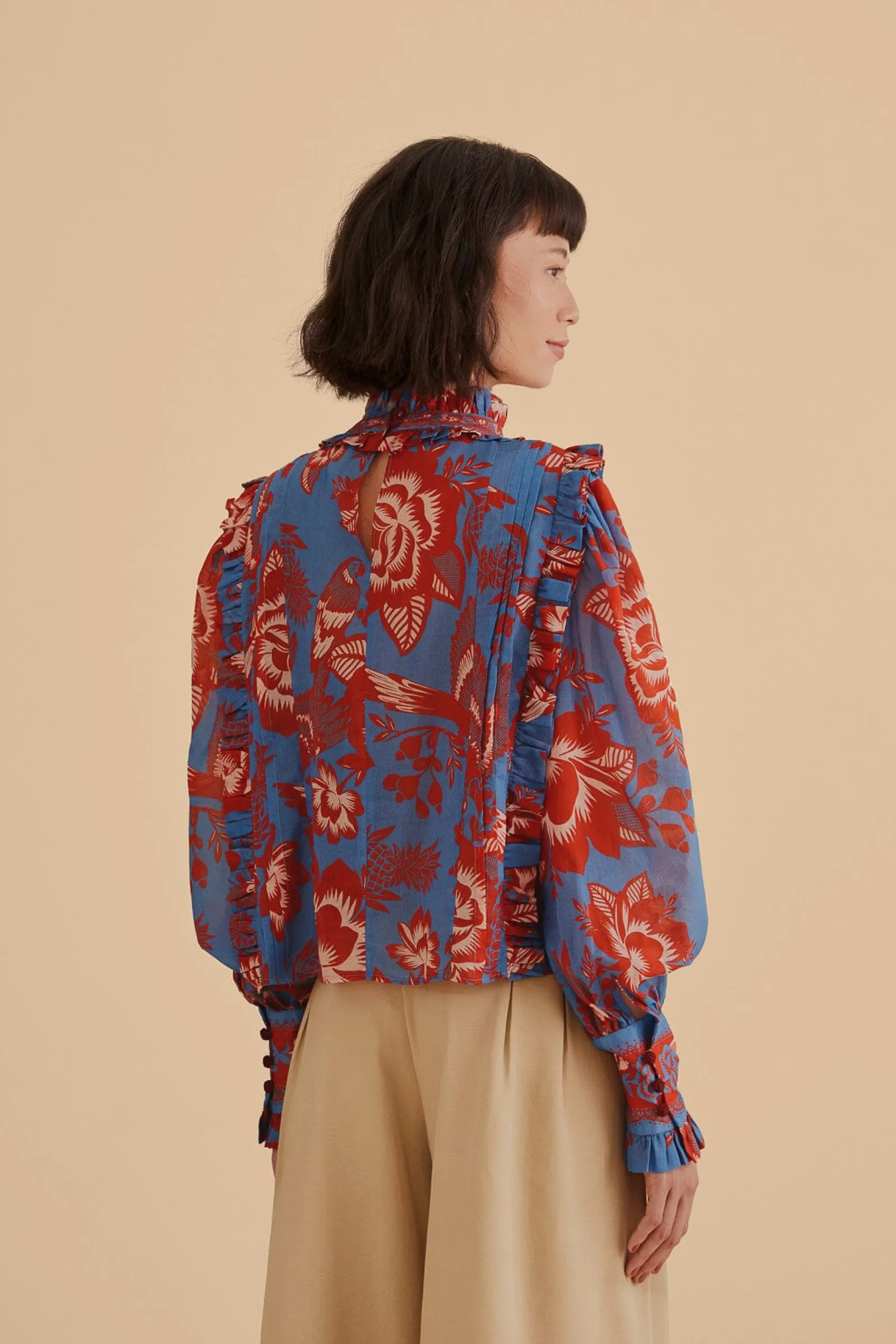 LIGHT BLUE LACE GARDEN RUFFLE BLOUSE