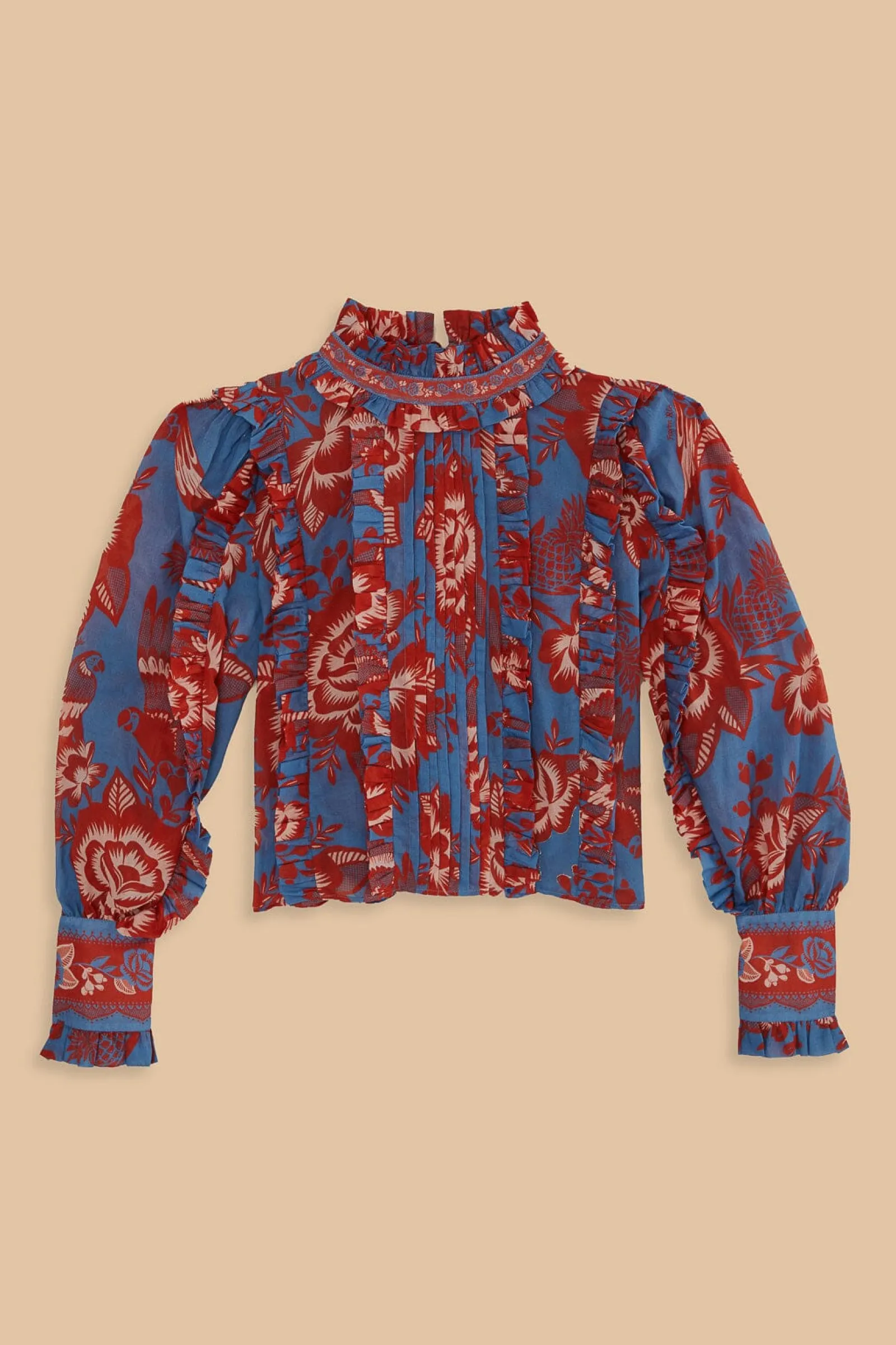 LIGHT BLUE LACE GARDEN RUFFLE BLOUSE