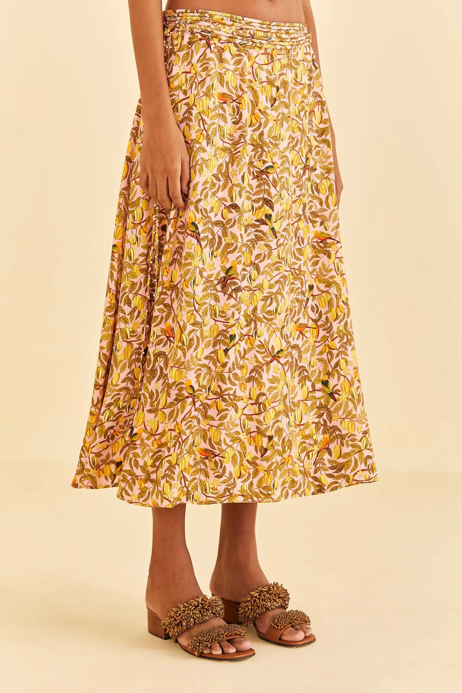 LIGHT PINK STAR FRUIT MIDI SKIRT