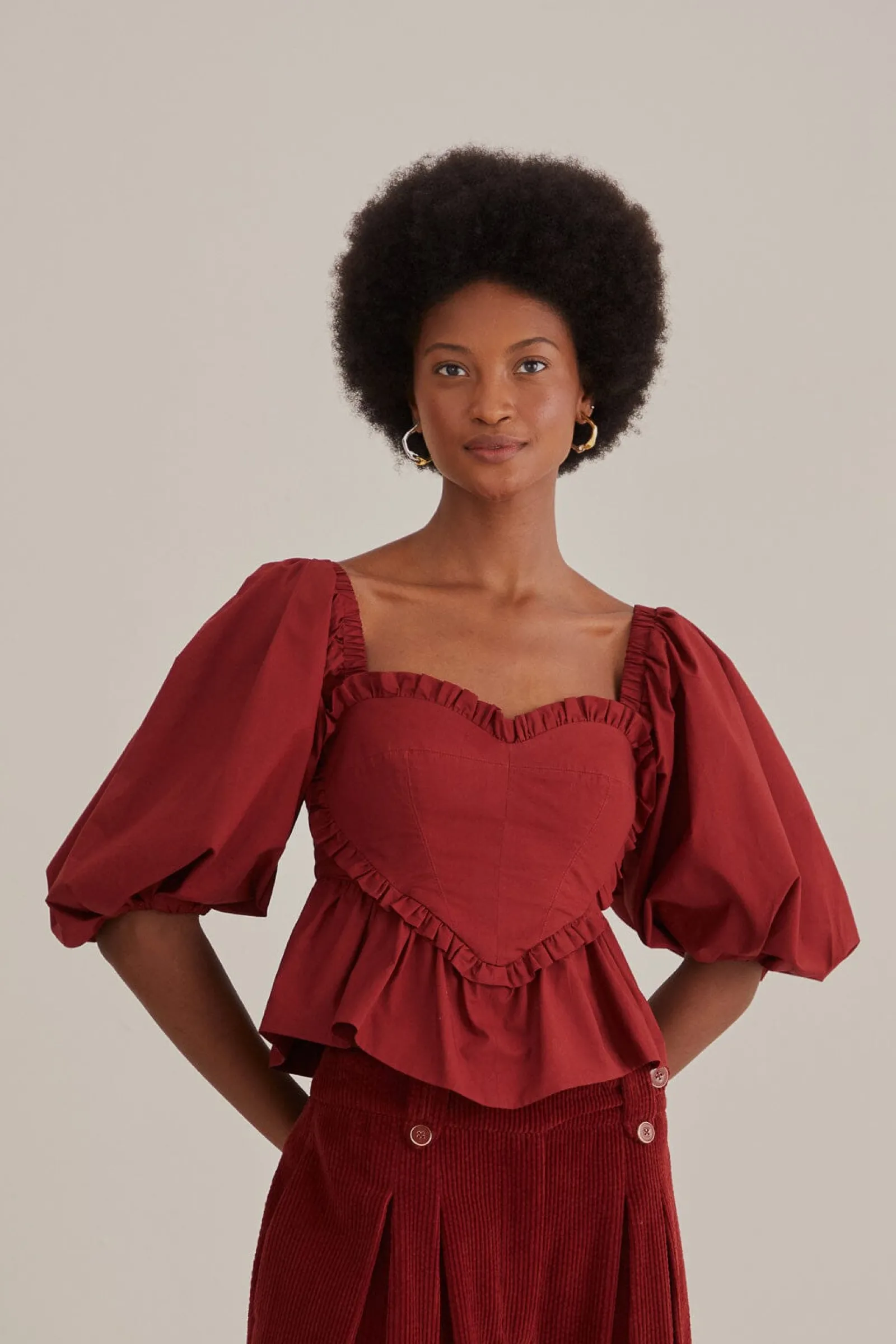  MARSALA HEART SHAPED PUFF SLEEVE BLOUSE
