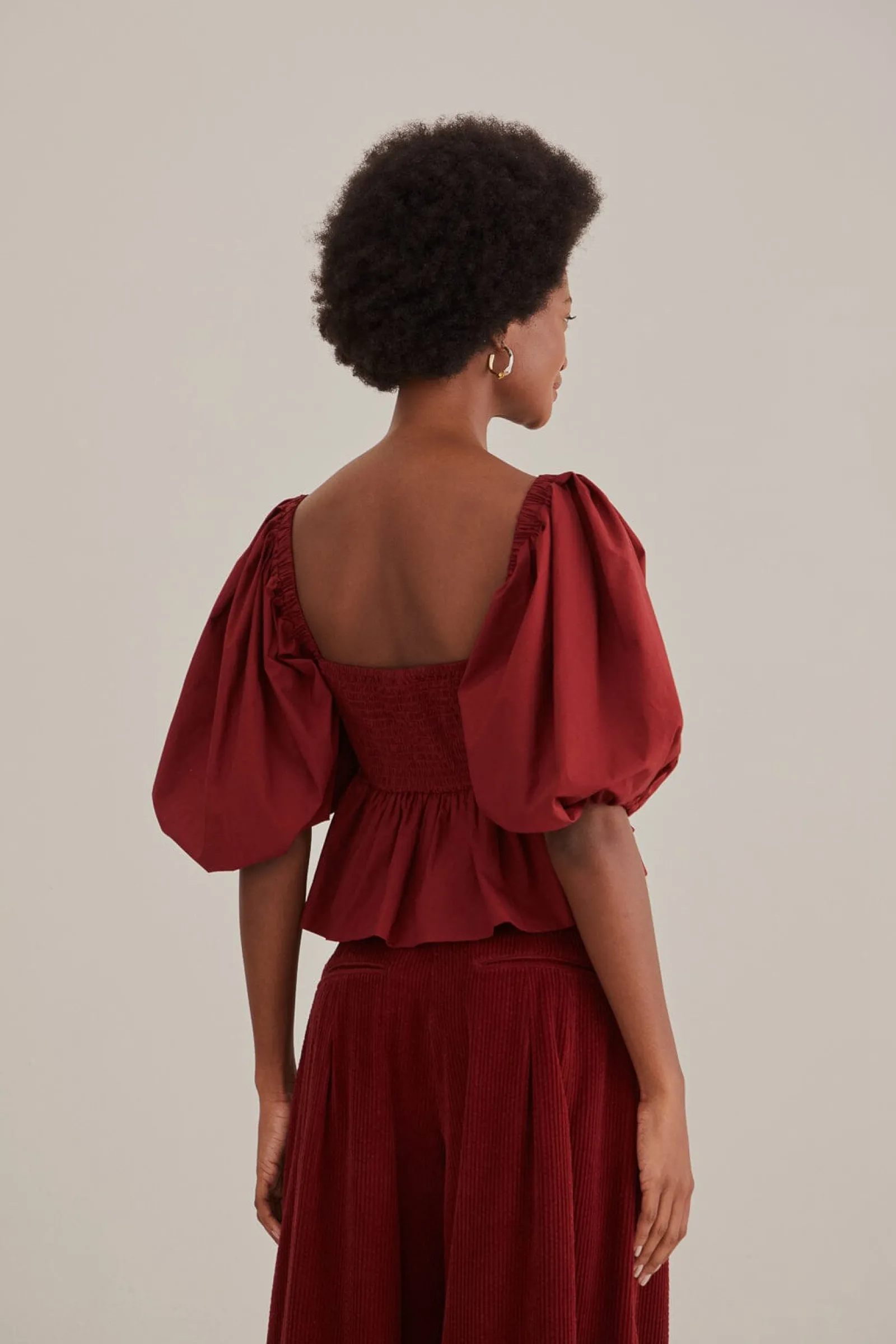 MARSALA HEART SHAPED PUFF SLEEVE BLOUSE