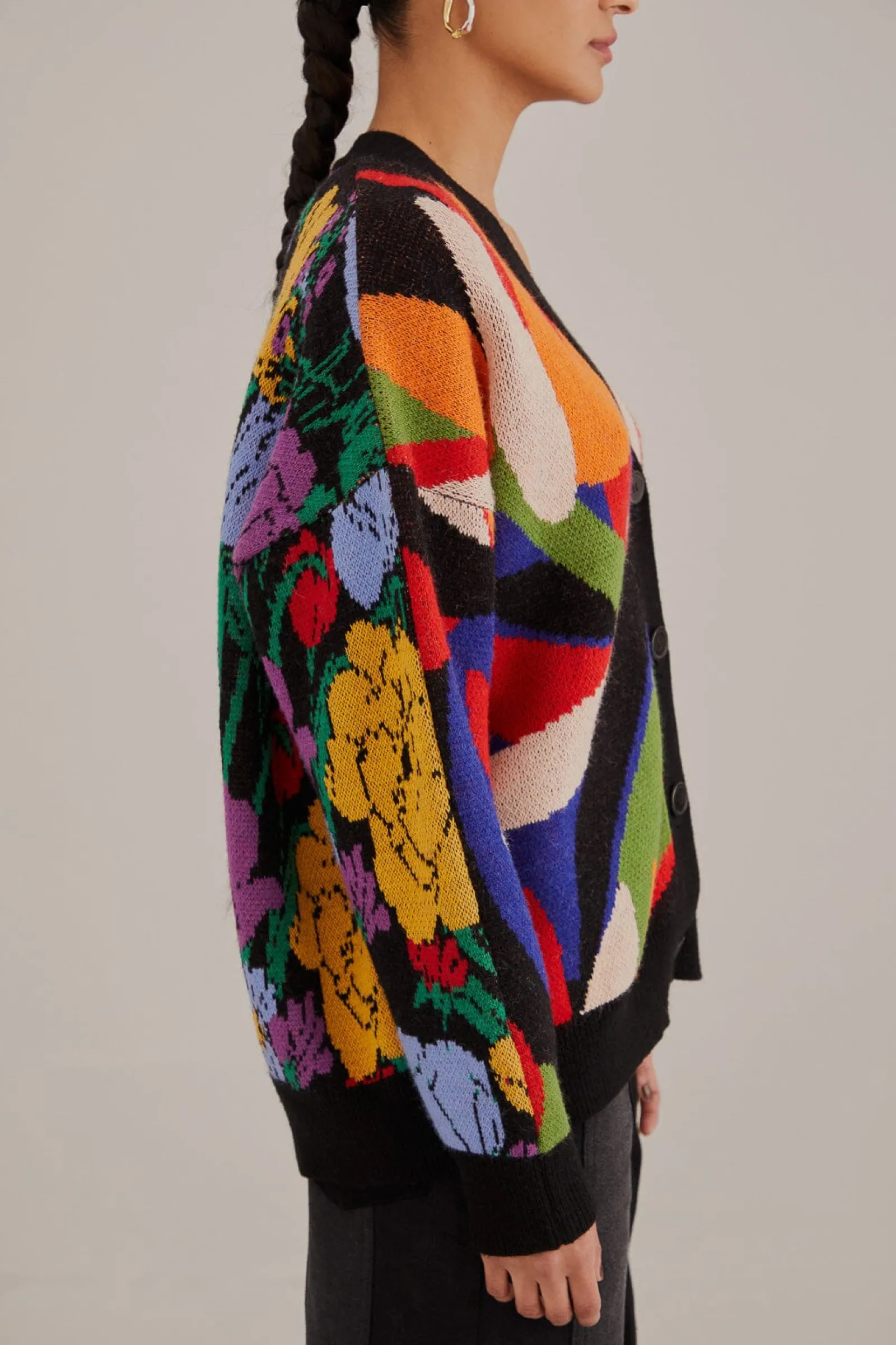 MIXED FLOWERS BANANAS KNIT CARDIGAN