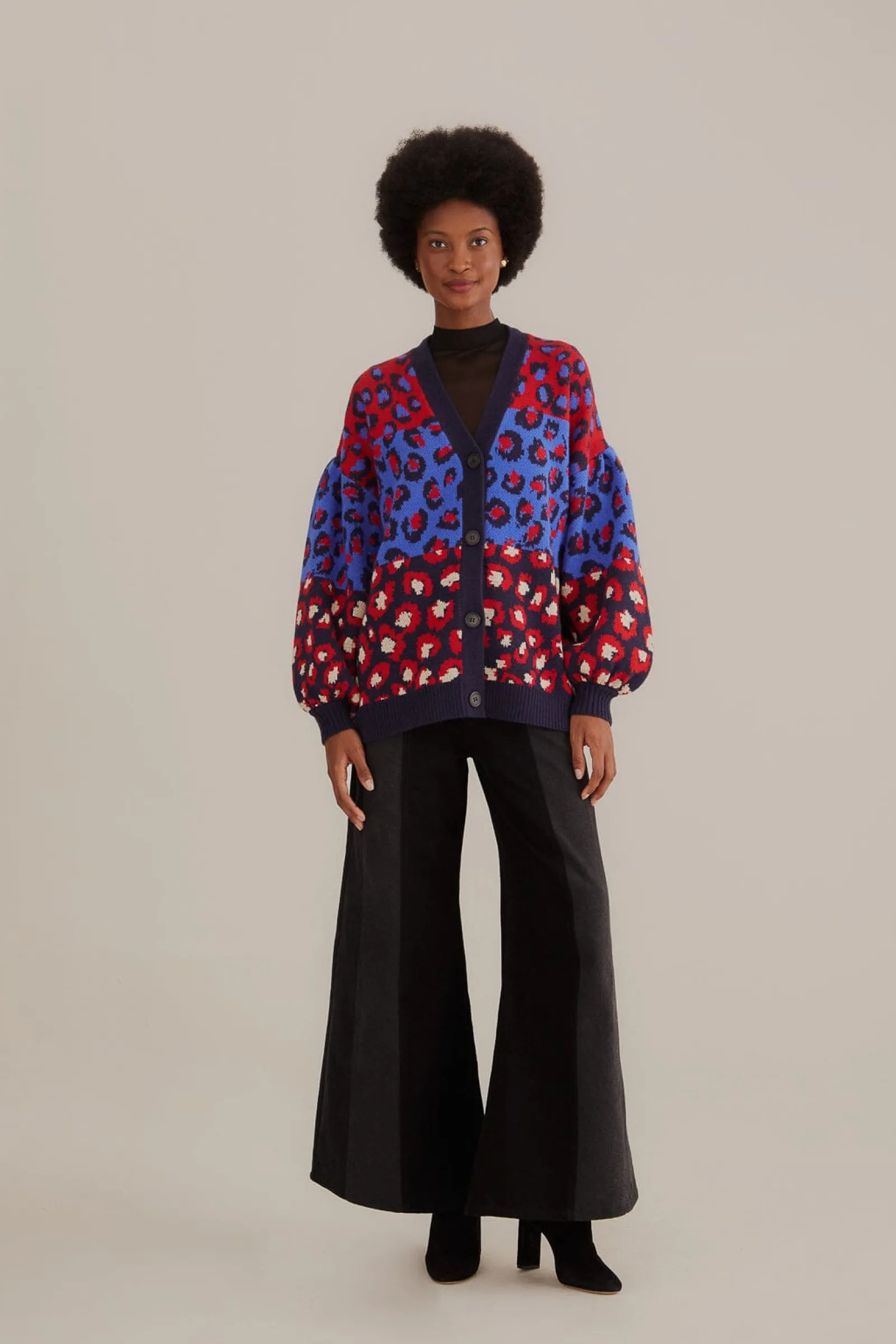 MIXED LEOPARDS KNIT CARDIGAN