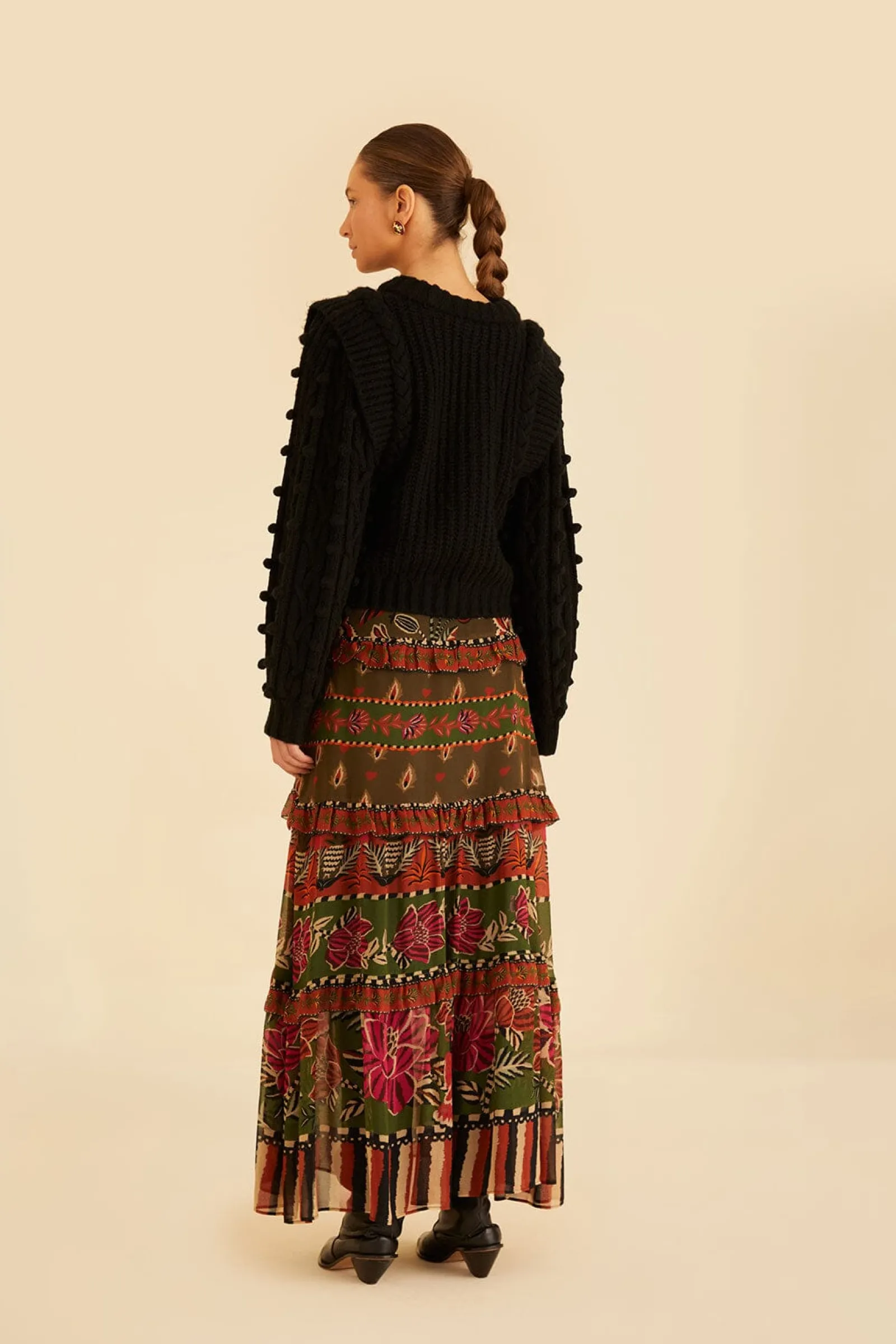 MULTICOLOR AINIKA FLORAL GARDEN TIERED MAXI SKIRT