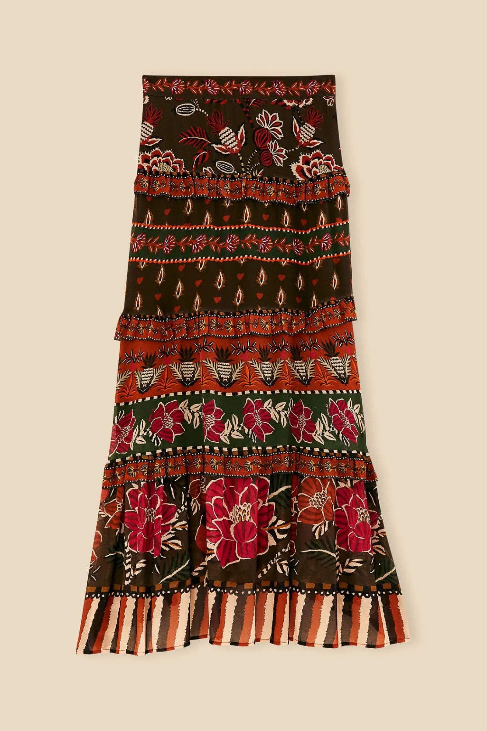 MULTICOLOR AINIKA FLORAL GARDEN TIERED MAXI SKIRT