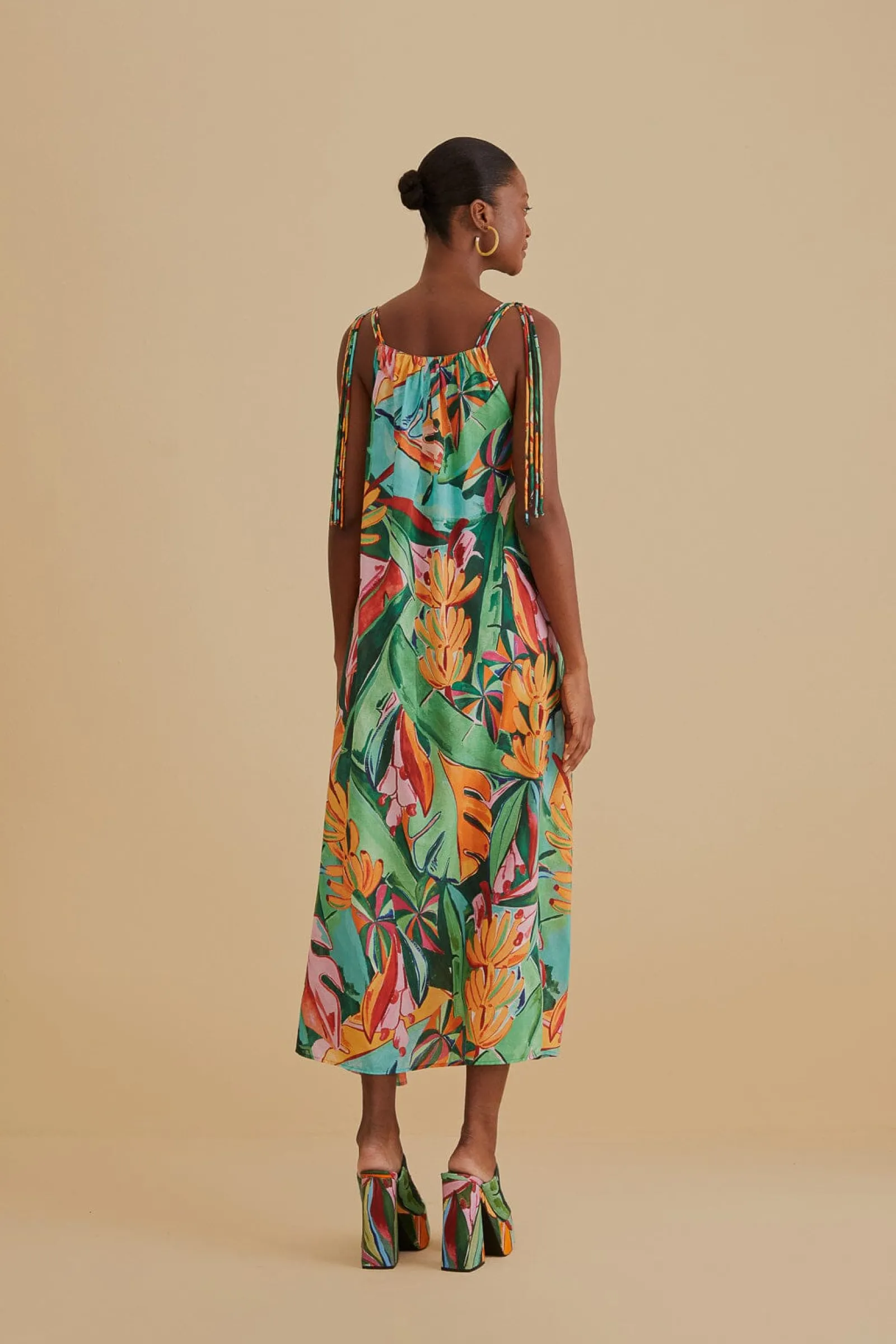  MULTICOLOR BANANA FOLIAGE SLEEVELESS MIDI DRESS