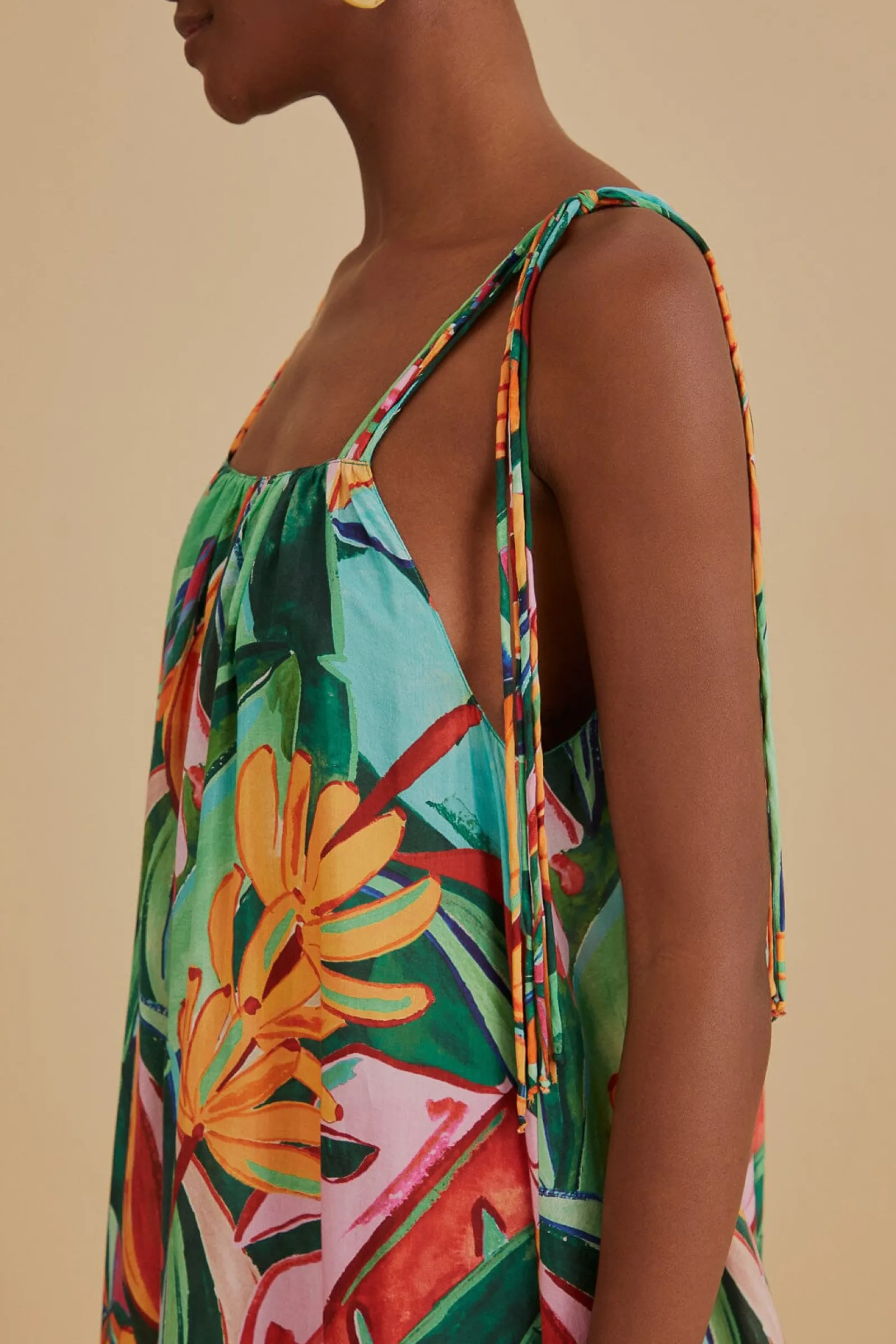  MULTICOLOR BANANA FOLIAGE SLEEVELESS MIDI DRESS