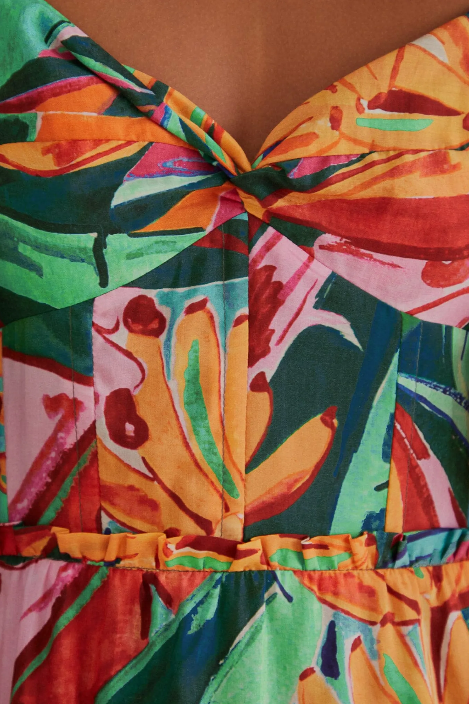  MULTICOLOR BANANA FOLIAGE PUFF SLEEVE MIDI DRESS