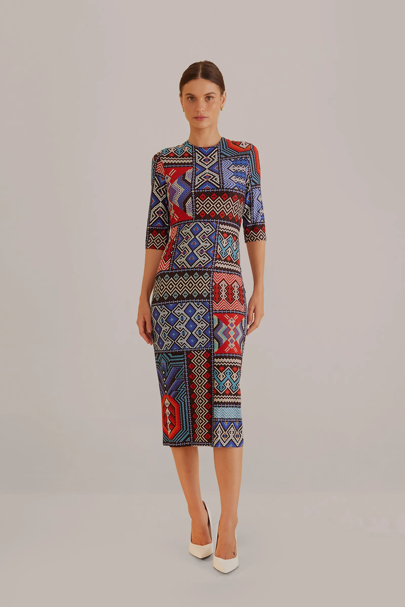 MULTICOLOR RAUTI SHORT SLEEVE MIDI DRESS