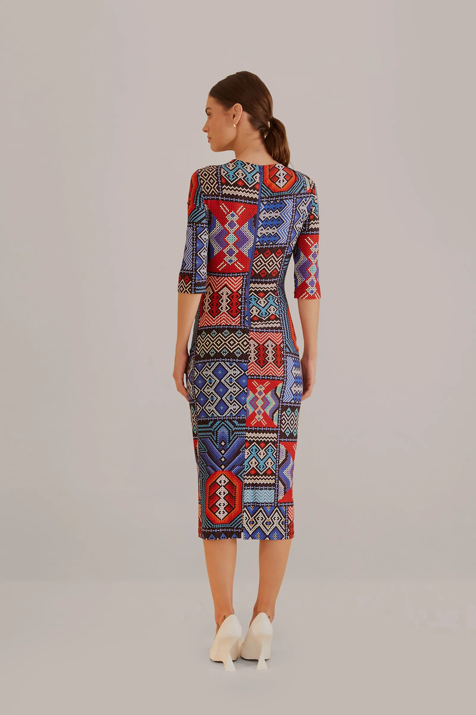 MULTICOLOR RAUTI SHORT SLEEVE MIDI DRESS