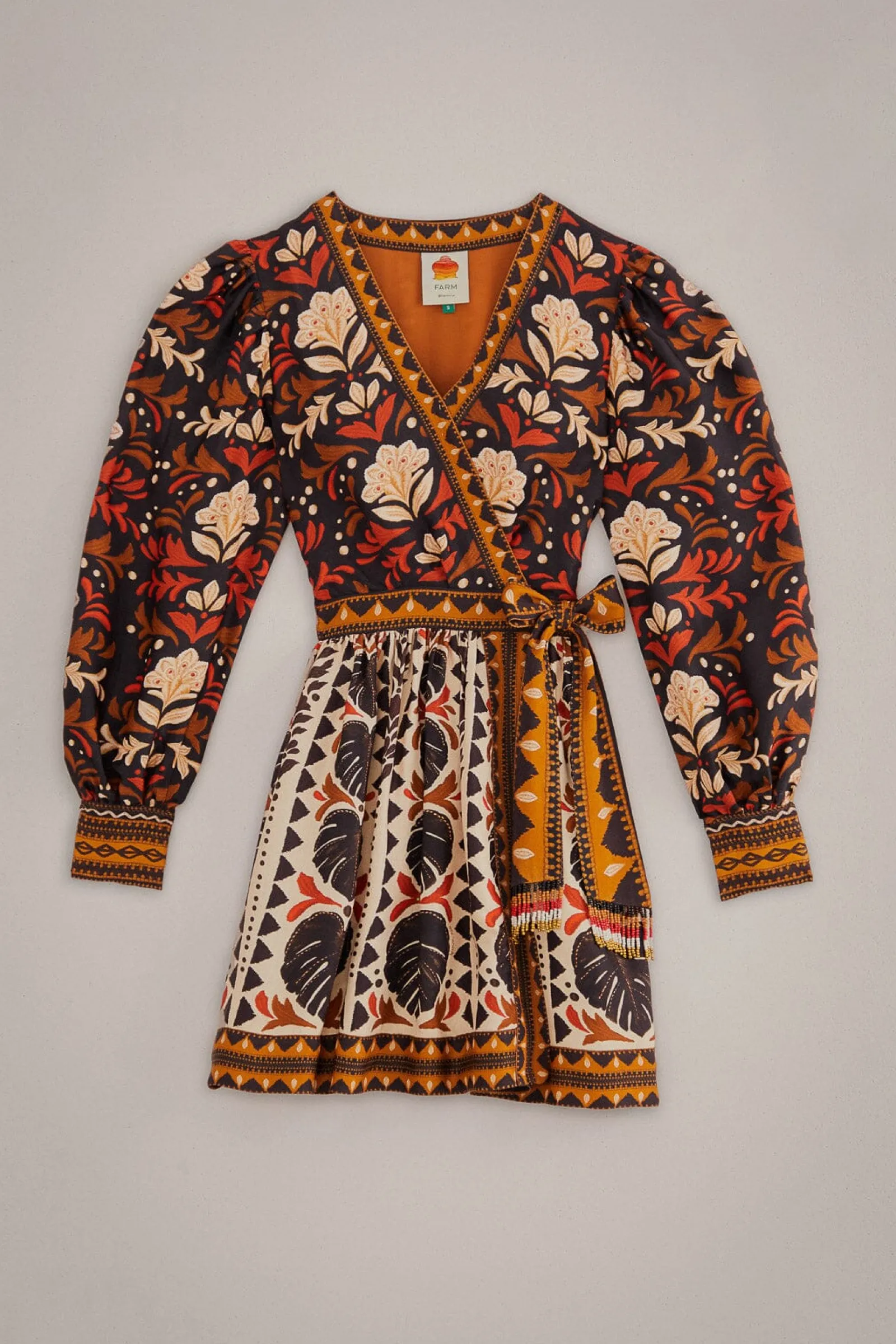 MULTICOLOR TAPESTRY GARDEN V NECK MINI DRESS