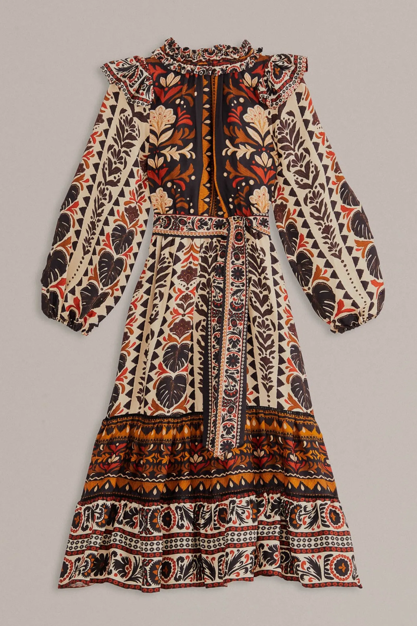 MULTICOLOR TAPESTRY GARDEN HIGH NECK MIDI DRESS