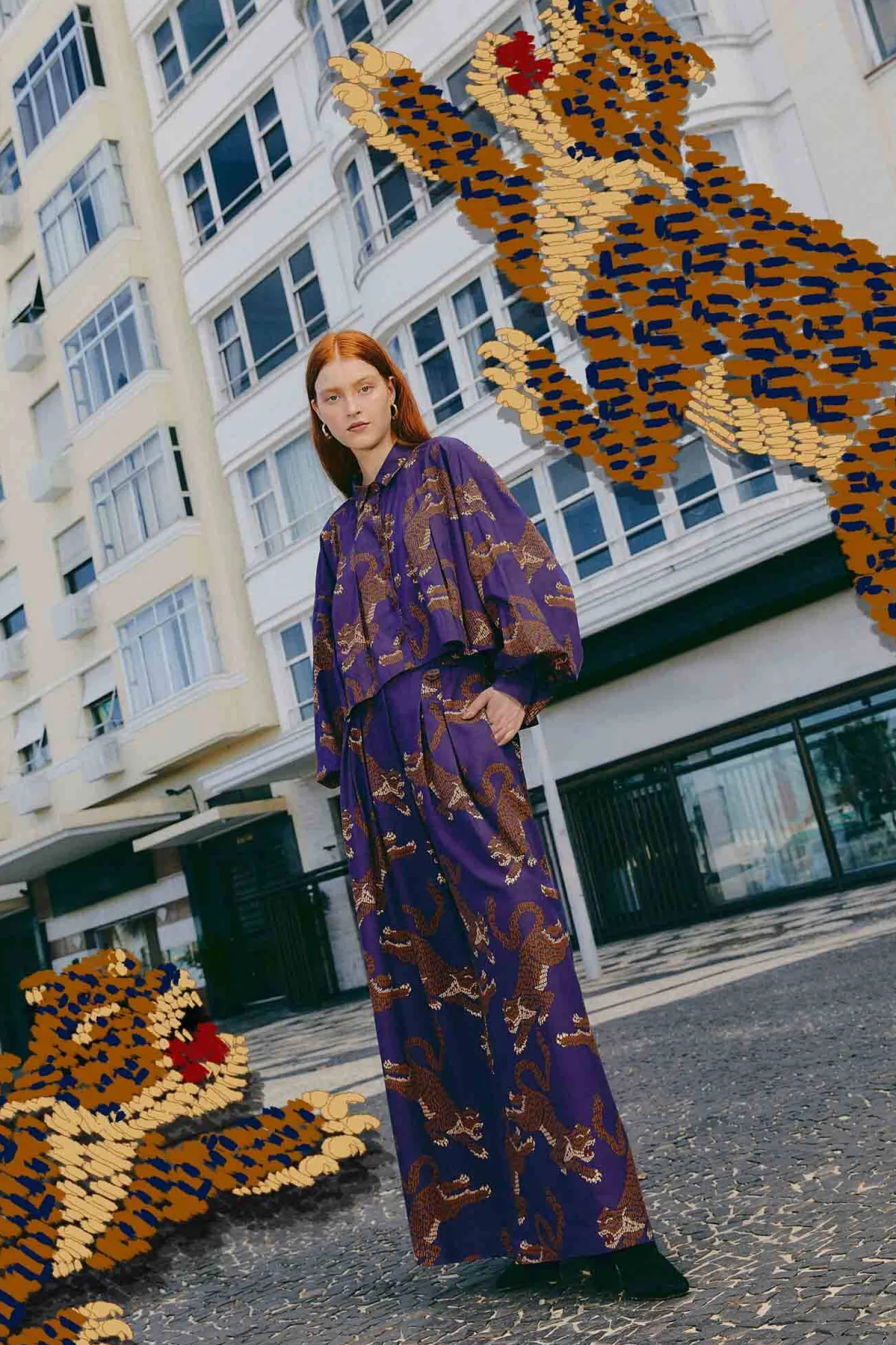 NAVY BLUE LEOPARDS TAILORED PANTS