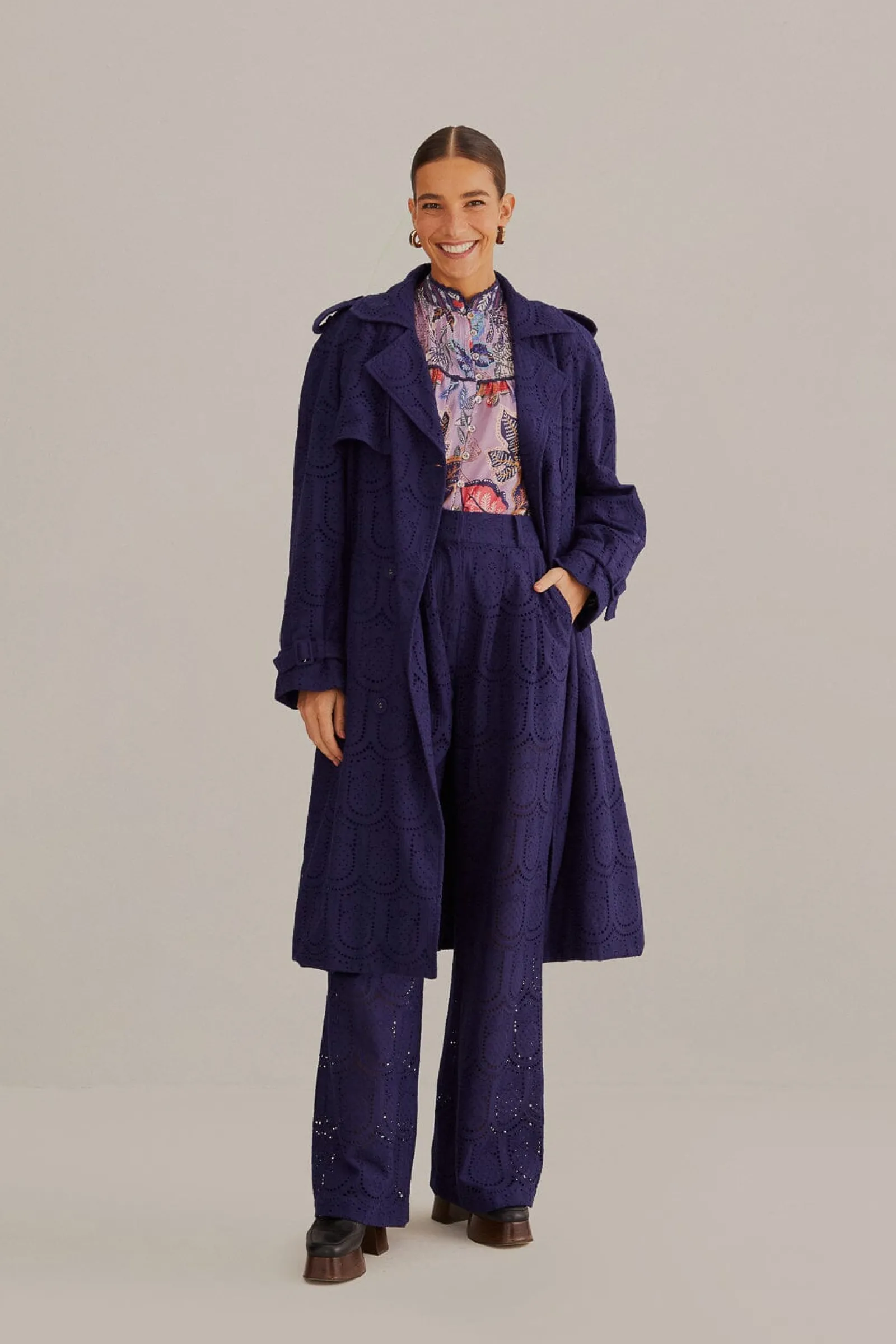  NAVY BLUE PINEAPPLE EYELET PANTS