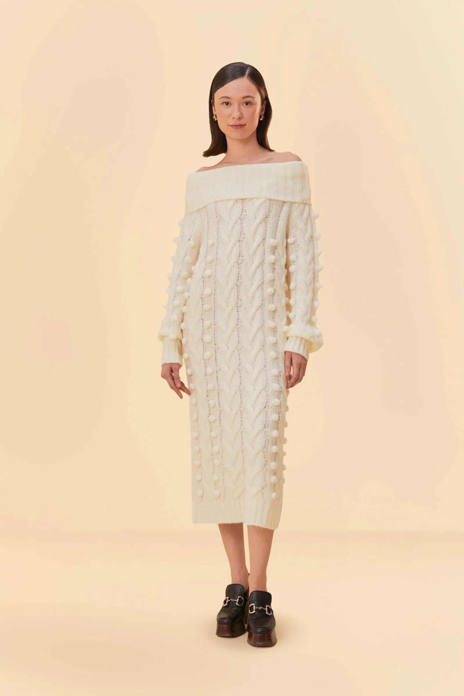  OFF-WHITE BRAIDED MIDI SWEATER DRESS