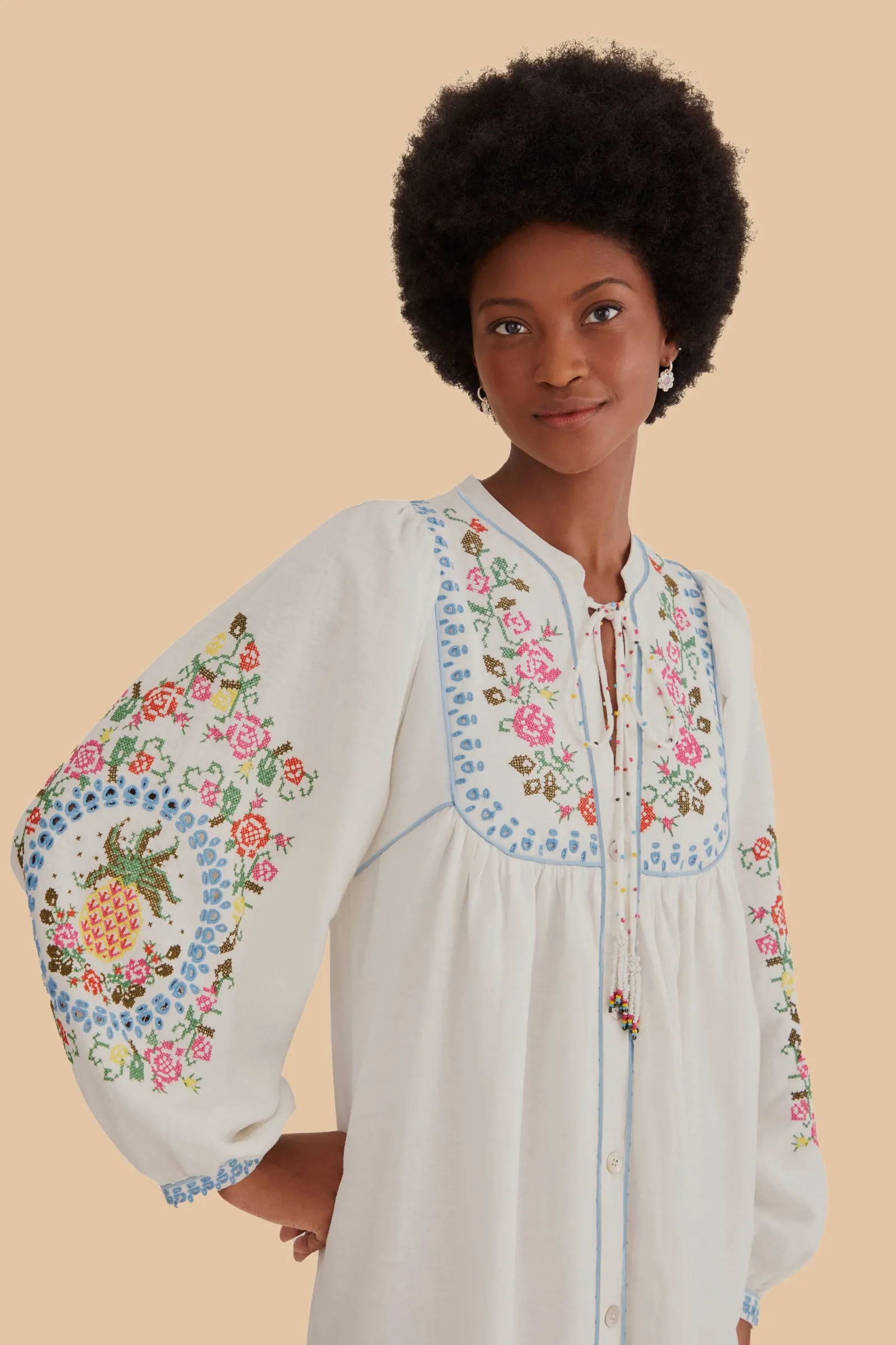 OFF-WHITE EMBROIDERED MIDI DRESS