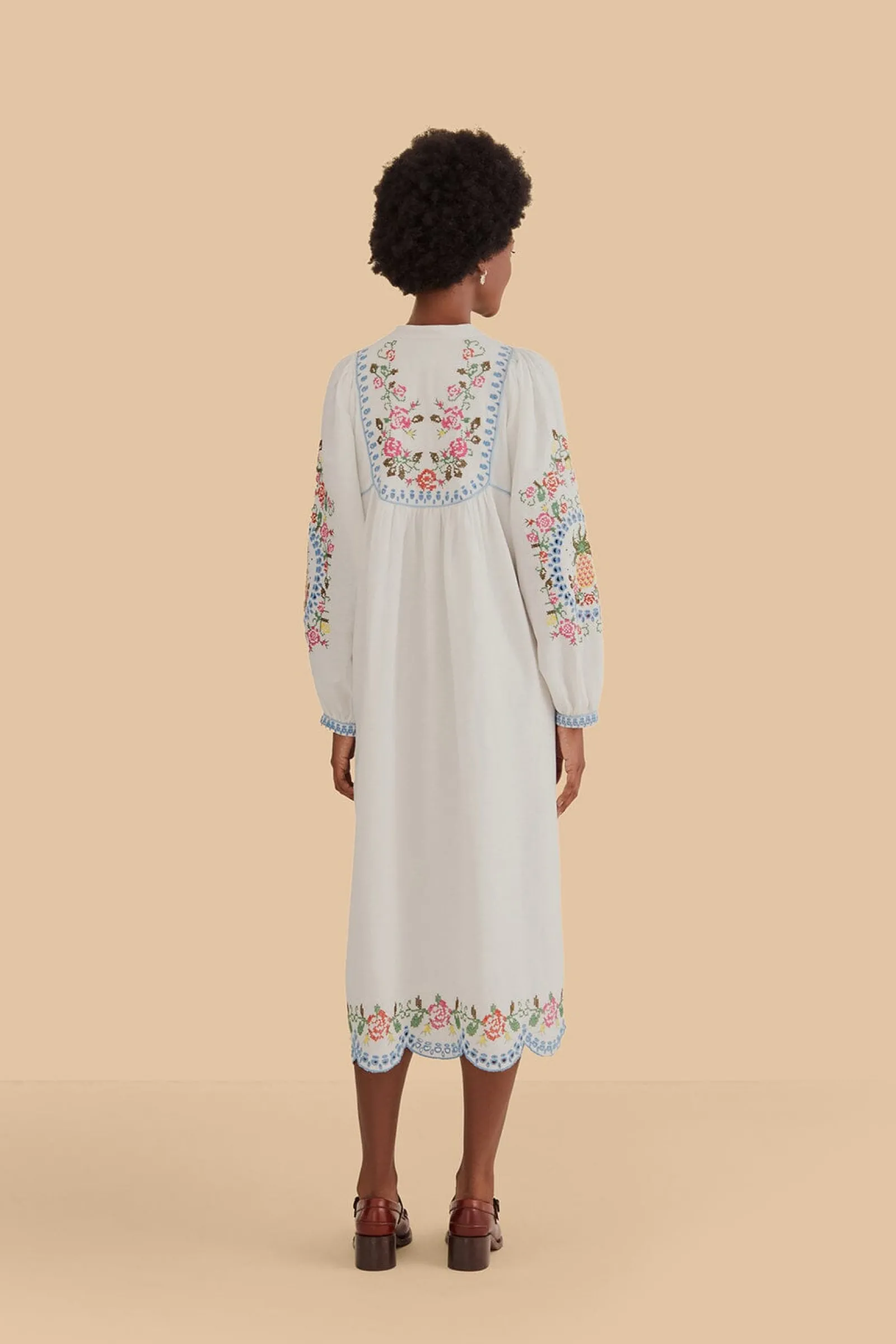 OFF-WHITE EMBROIDERED MIDI DRESS