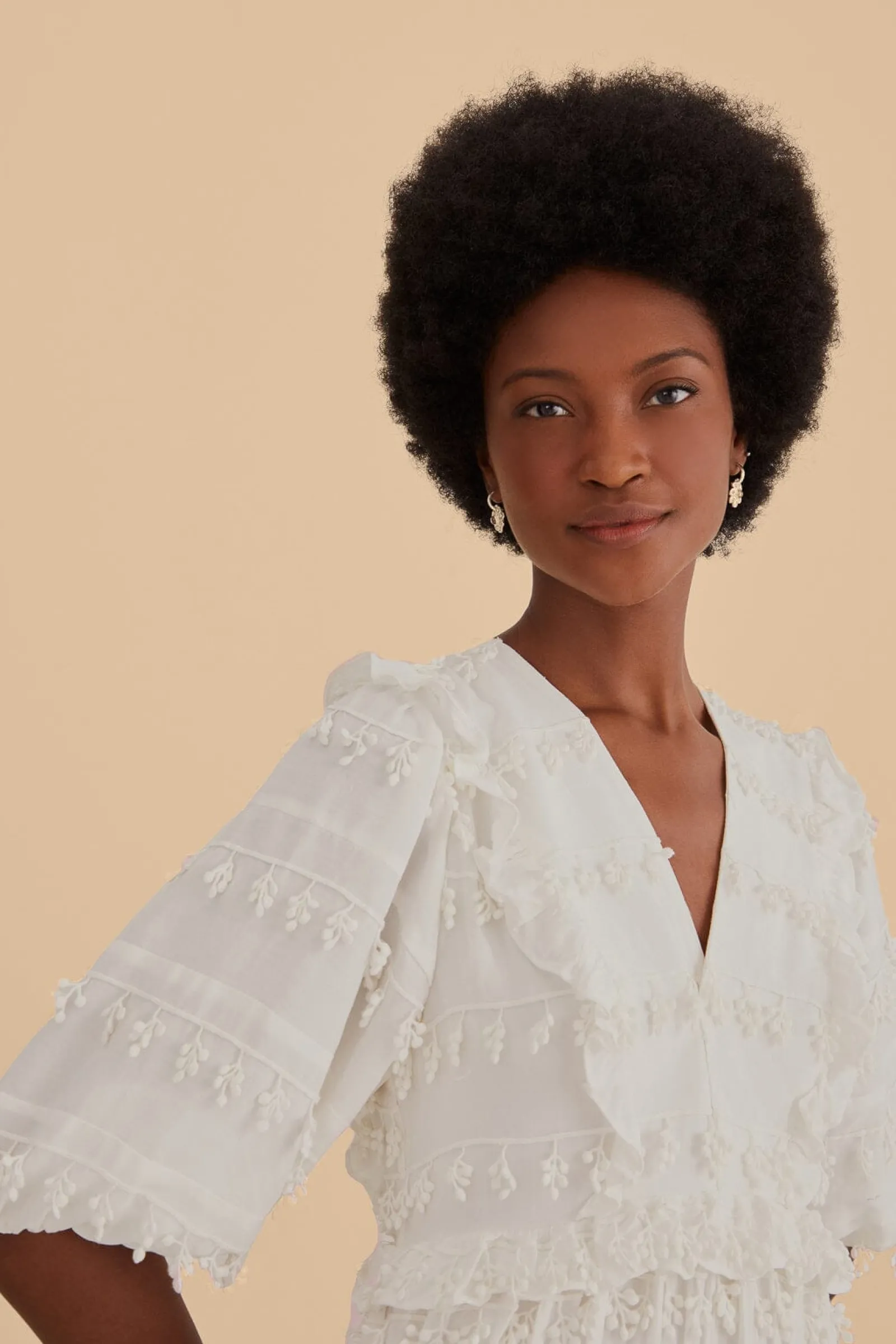 OFF-WHITE RUFFLE TASSELS MIDI DRESS