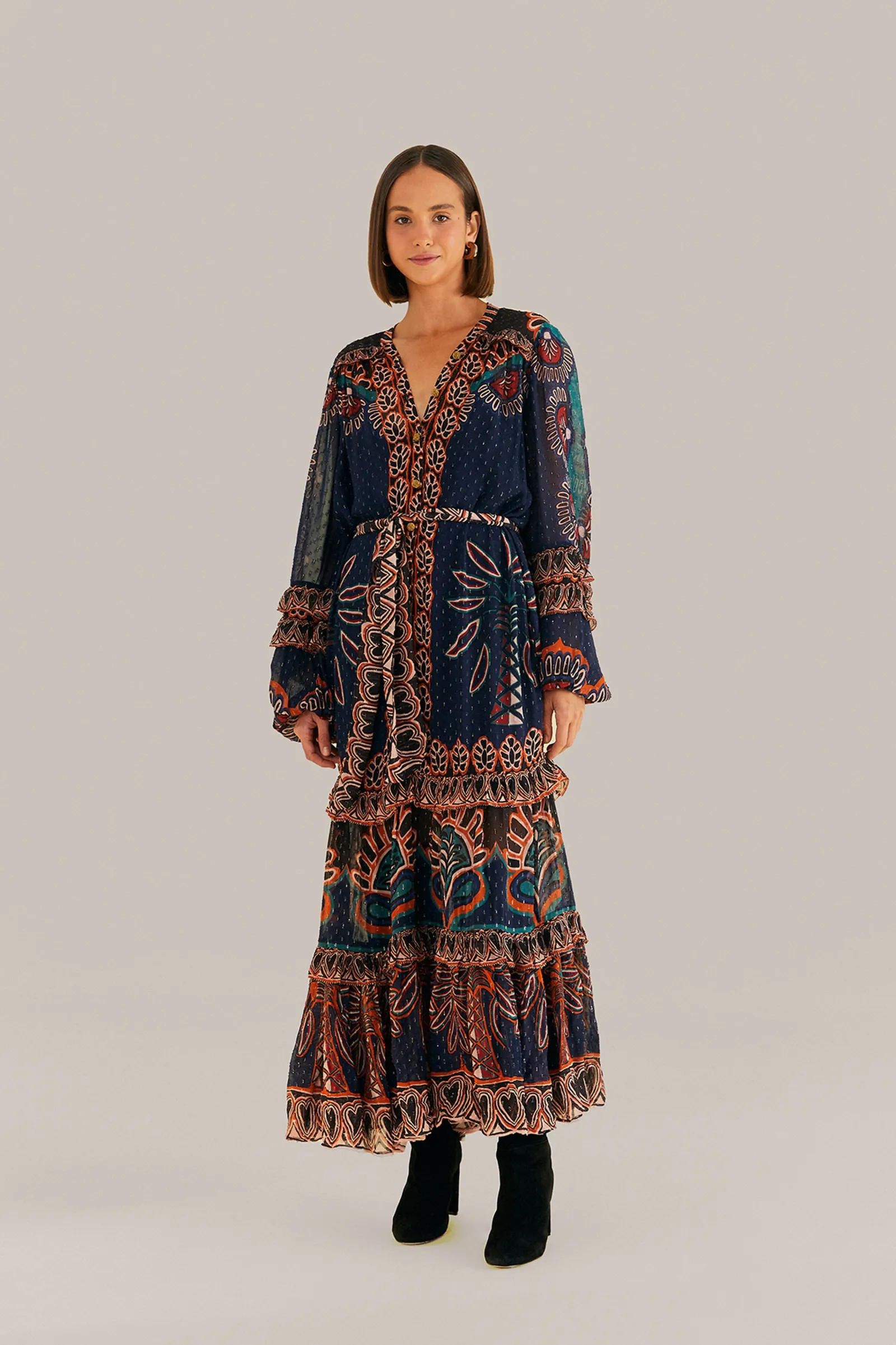  ORANGE AINIKA TAPESTRY SLIT MAXI DRESS