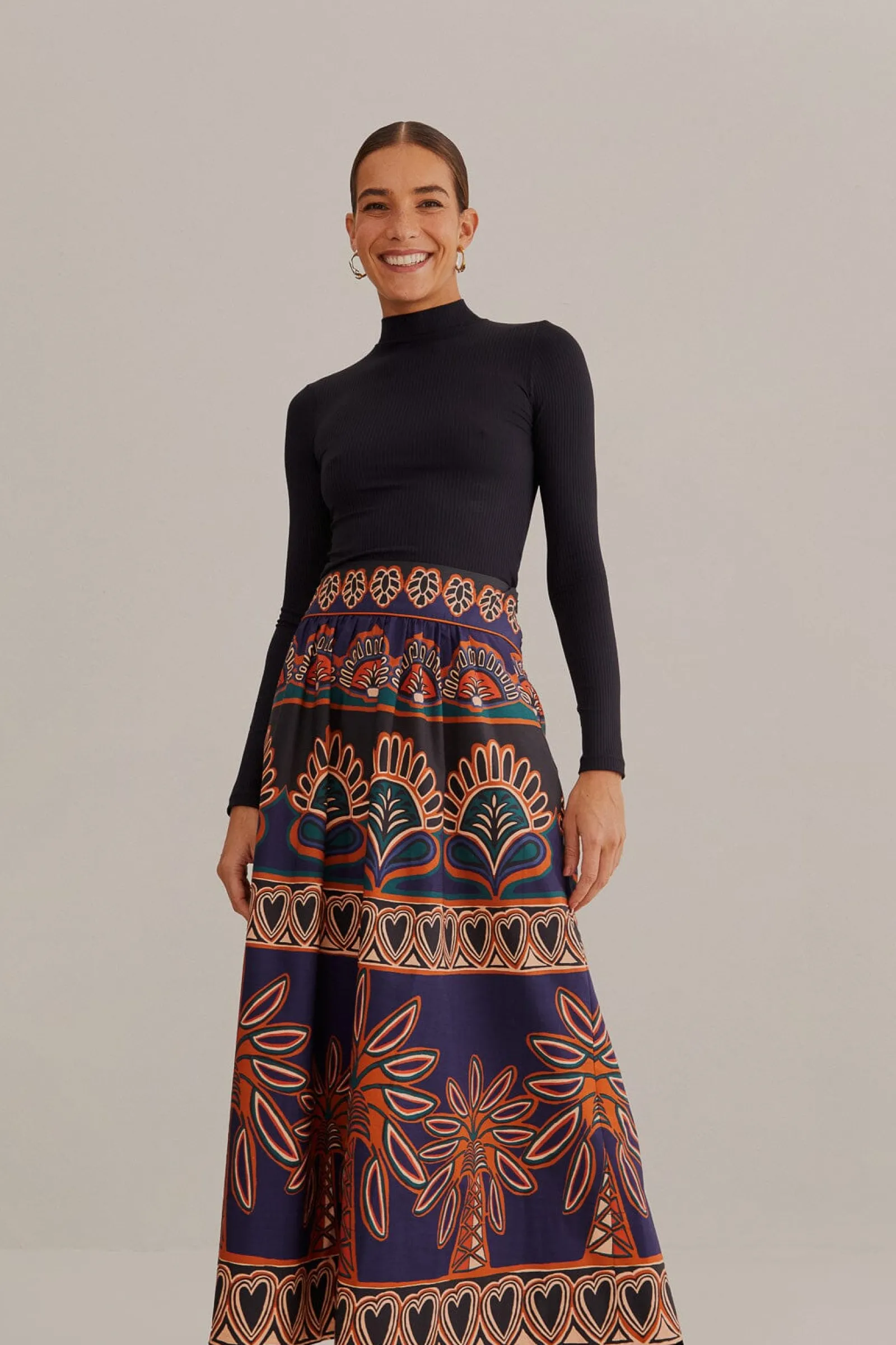 ORANGE AINIKA TAPESTRY MIDI SKIRT