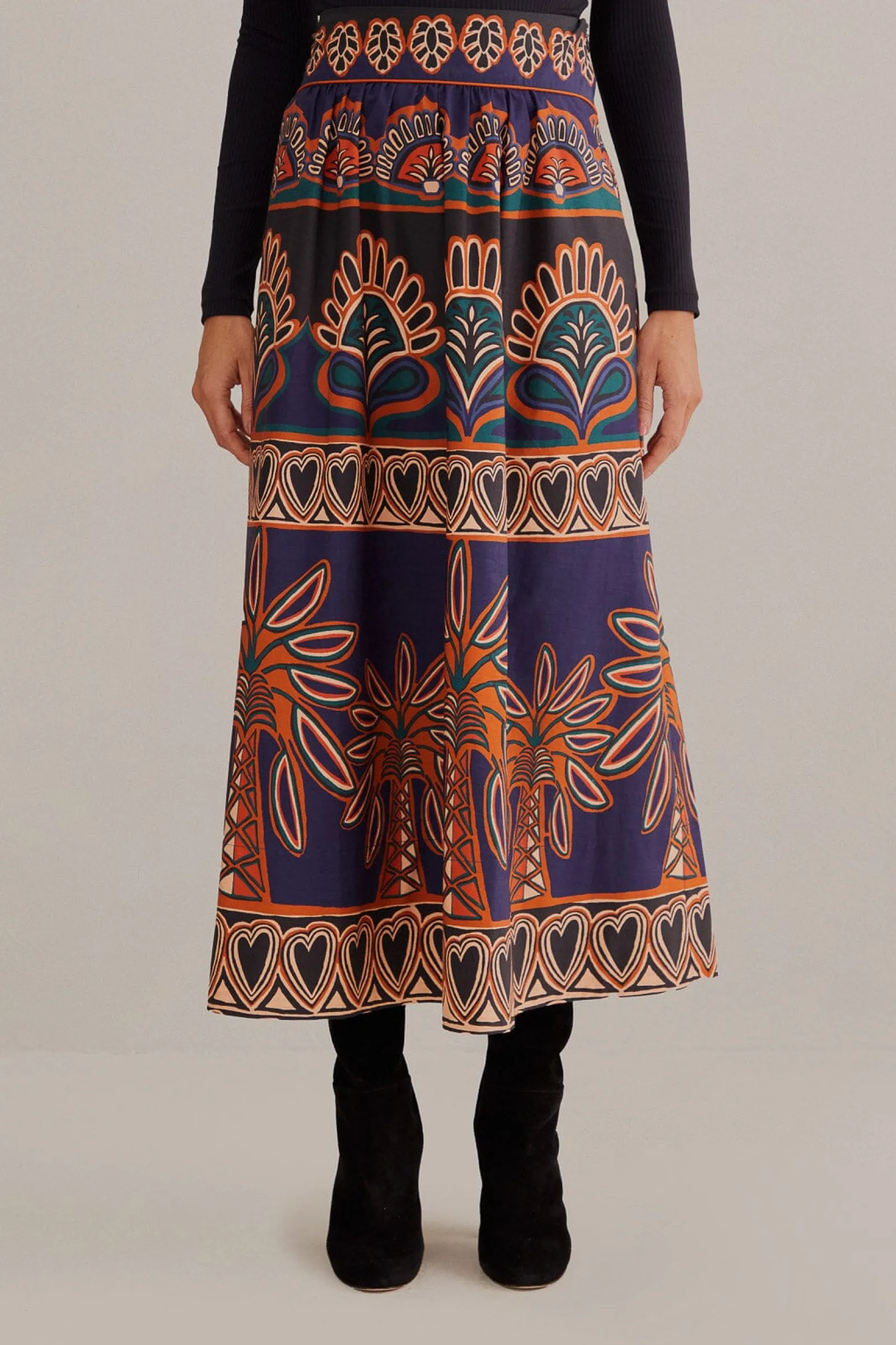 ORANGE AINIKA TAPESTRY MIDI SKIRT