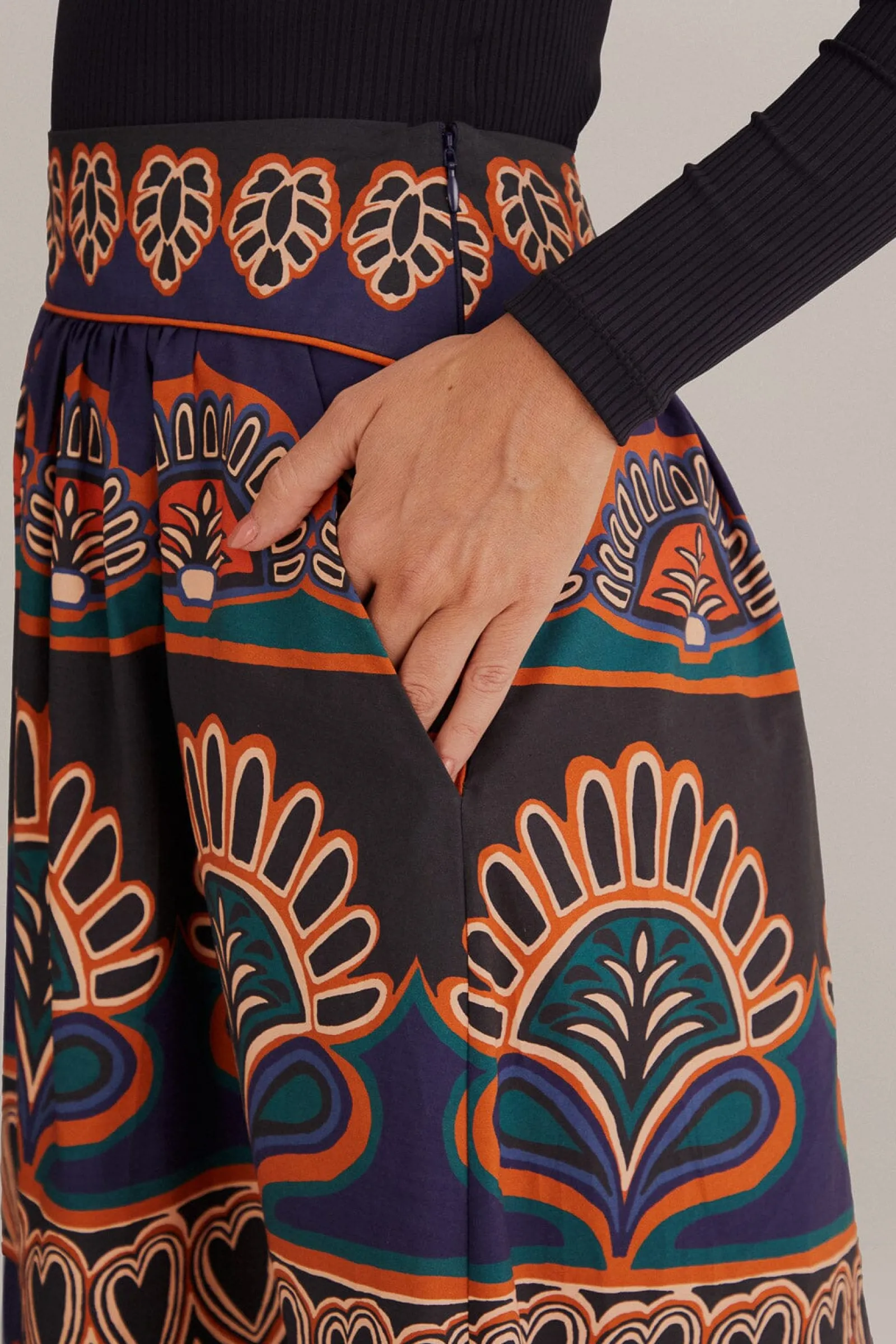 ORANGE AINIKA TAPESTRY MIDI SKIRT