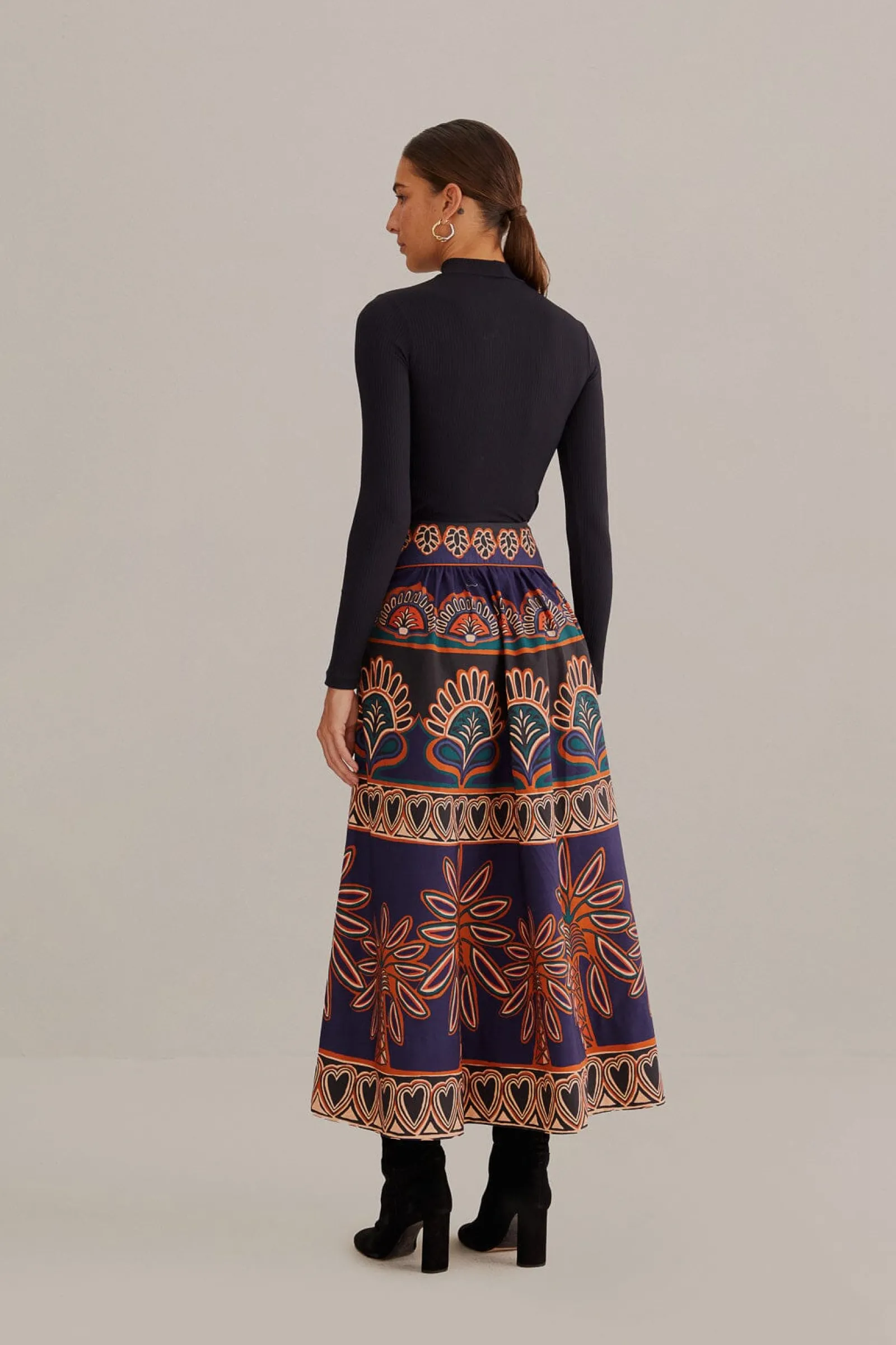 ORANGE AINIKA TAPESTRY MIDI SKIRT