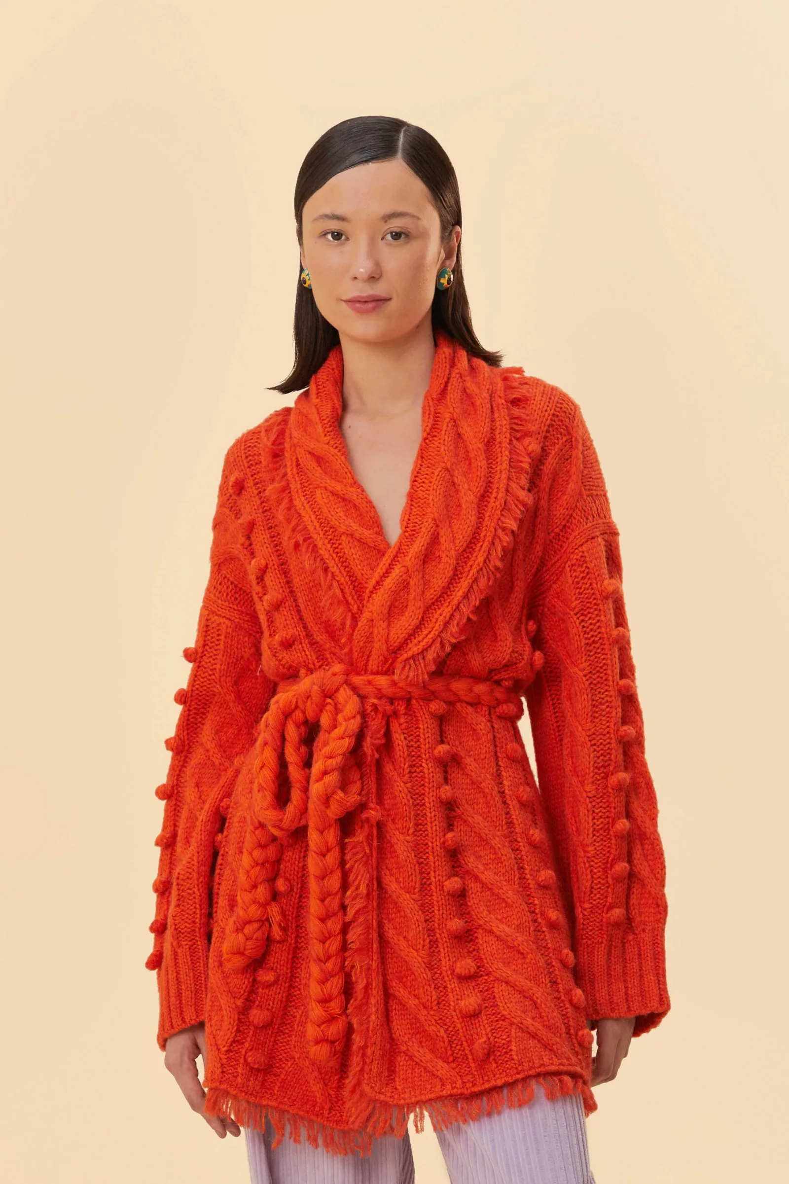  ORANGE BRAIDED KNIT CARDIGAN