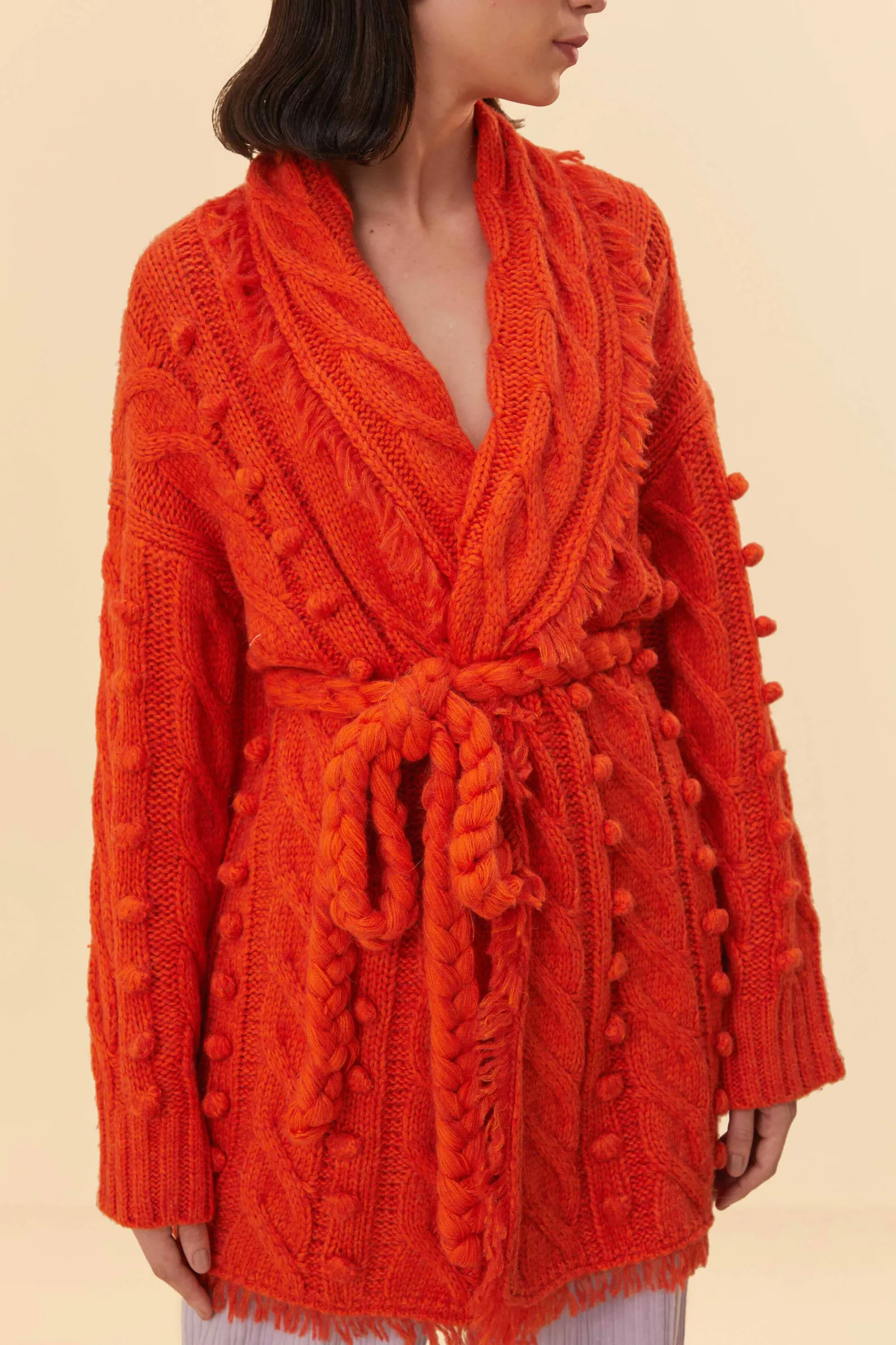 ORANGE BRAIDED KNIT CARDIGAN