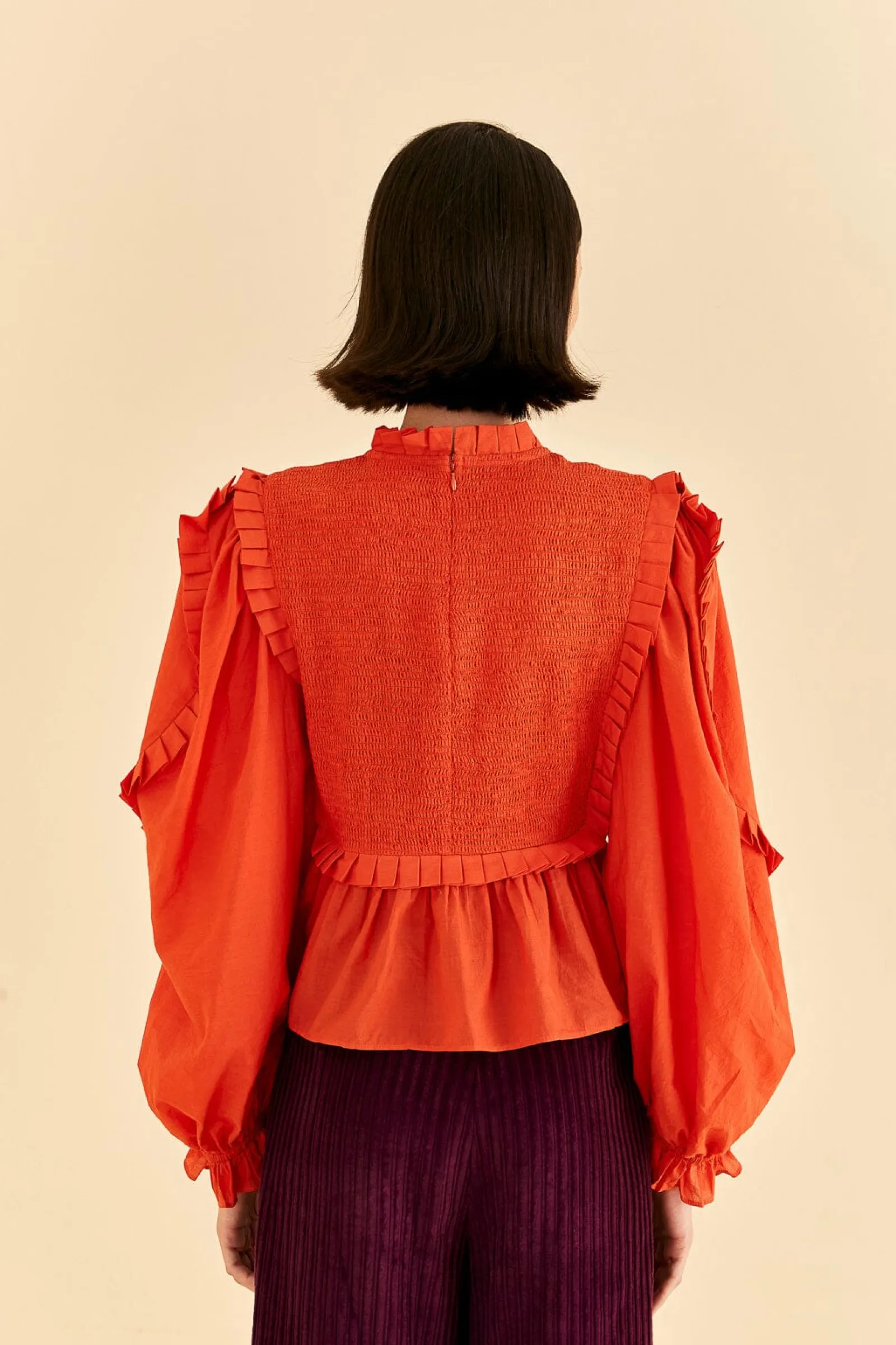 ORANGE SMOCKED BLOUSE