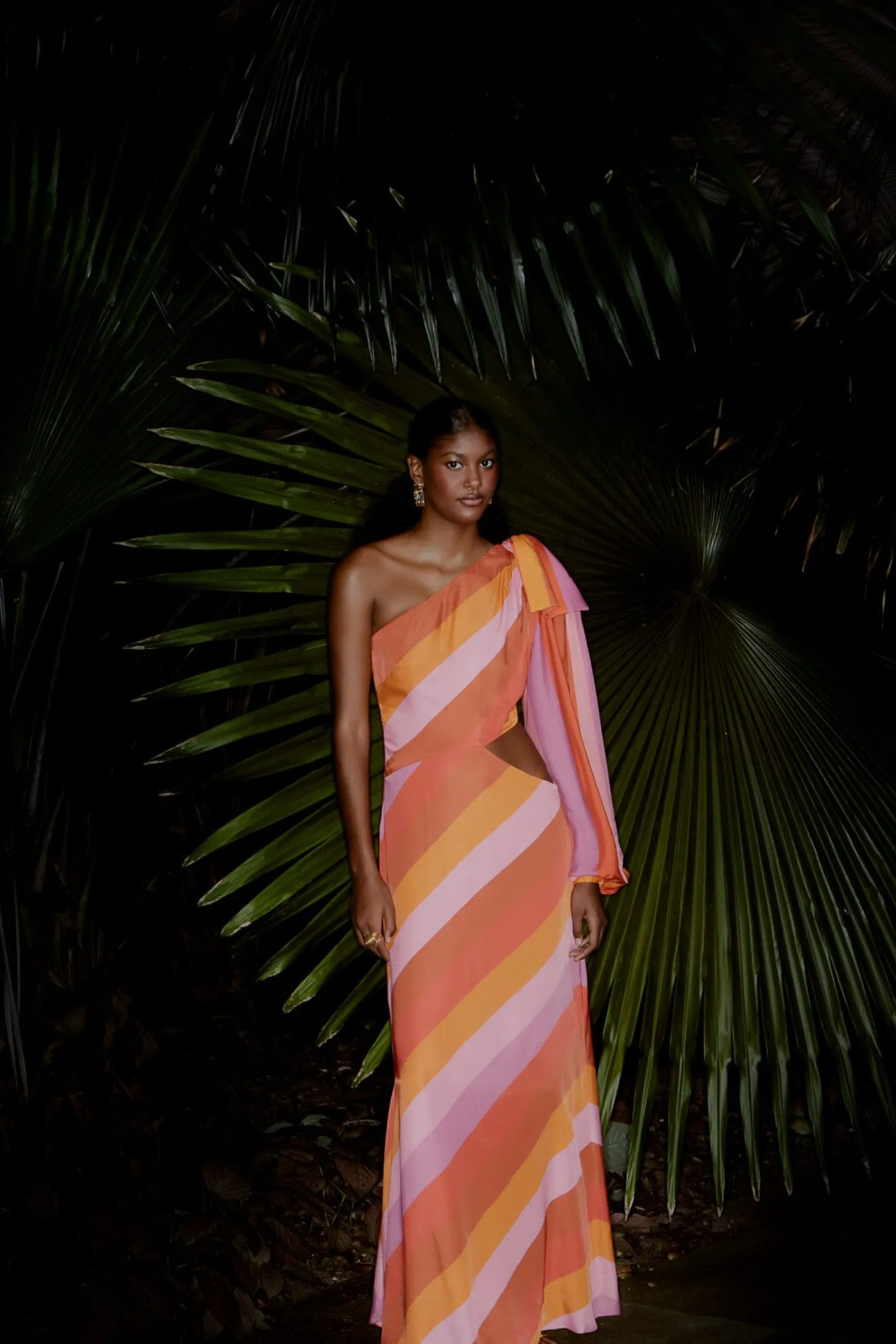 PARTY STRIPES MULTICOLOR ONE SHOULDER MAXI DRESS