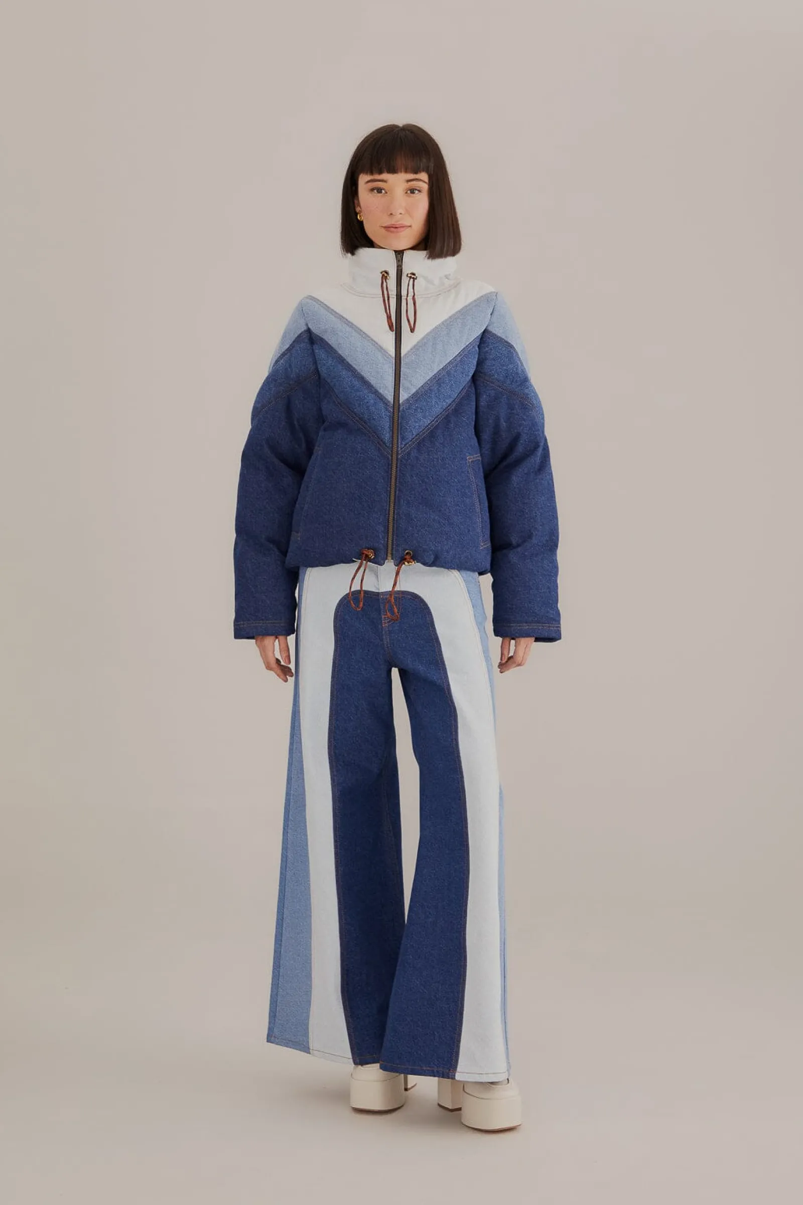  PATCHWORK DENIM WIDE PANTS