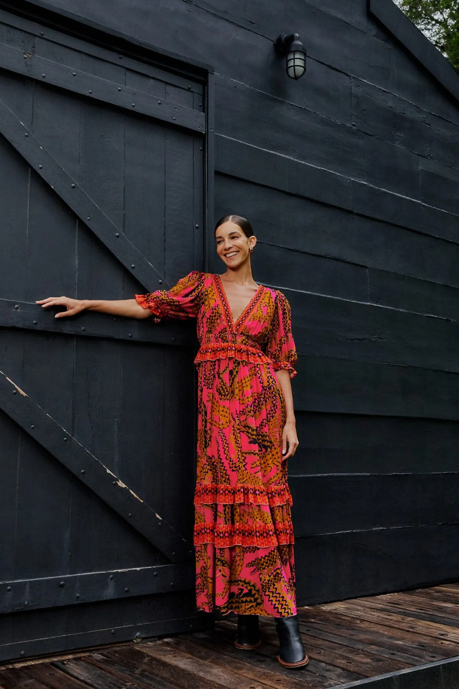 PINK CROCO SHORT SLEEVE MAXI DRESS
