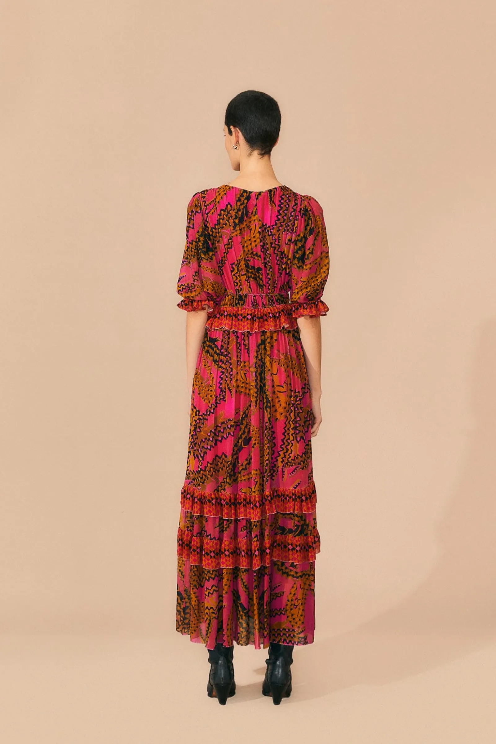 PINK CROCO SHORT SLEEVE MAXI DRESS